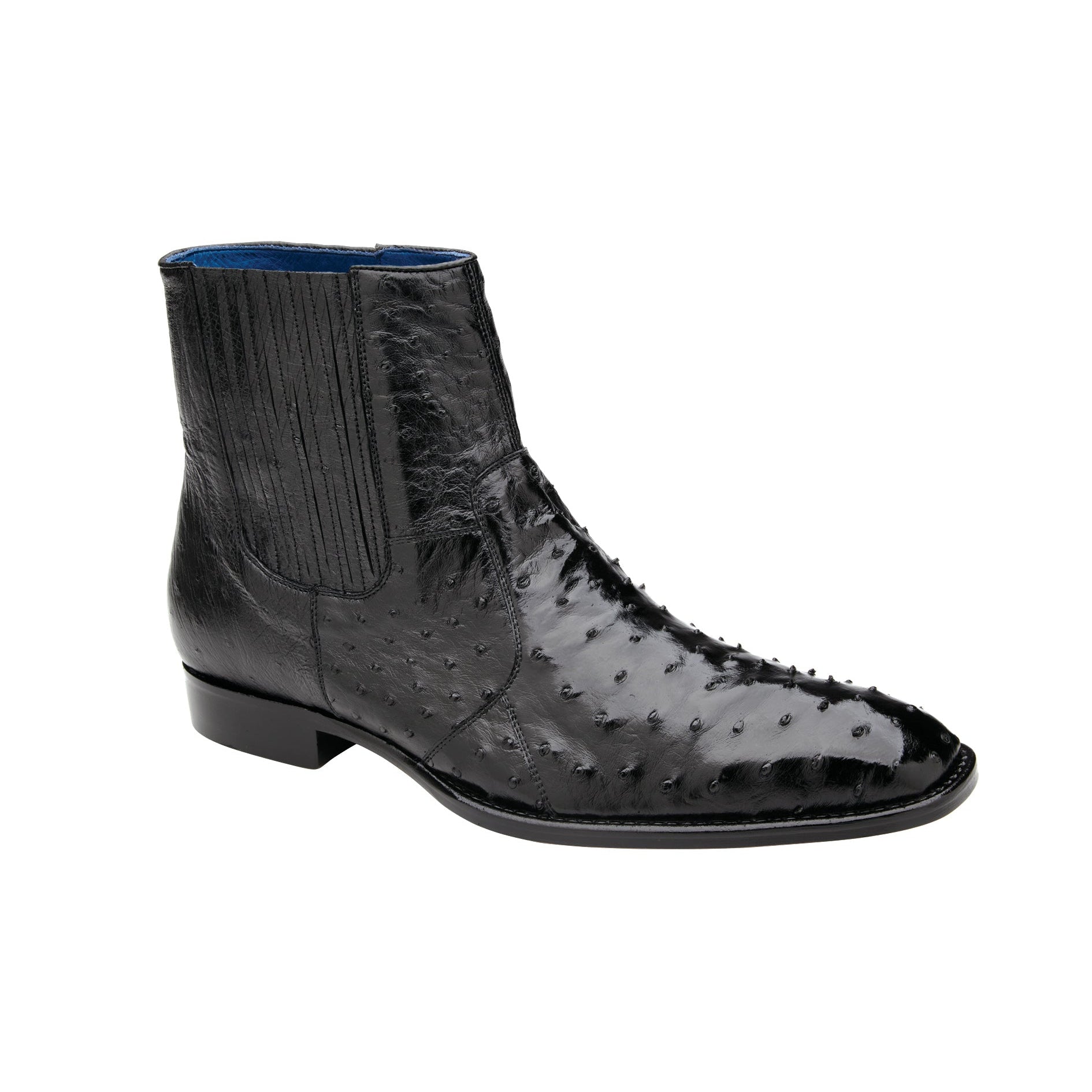 Belvedere Roger R55 Shoes Men's Black Genuine Ostrich Ankle Zipper Boots (BV3107)