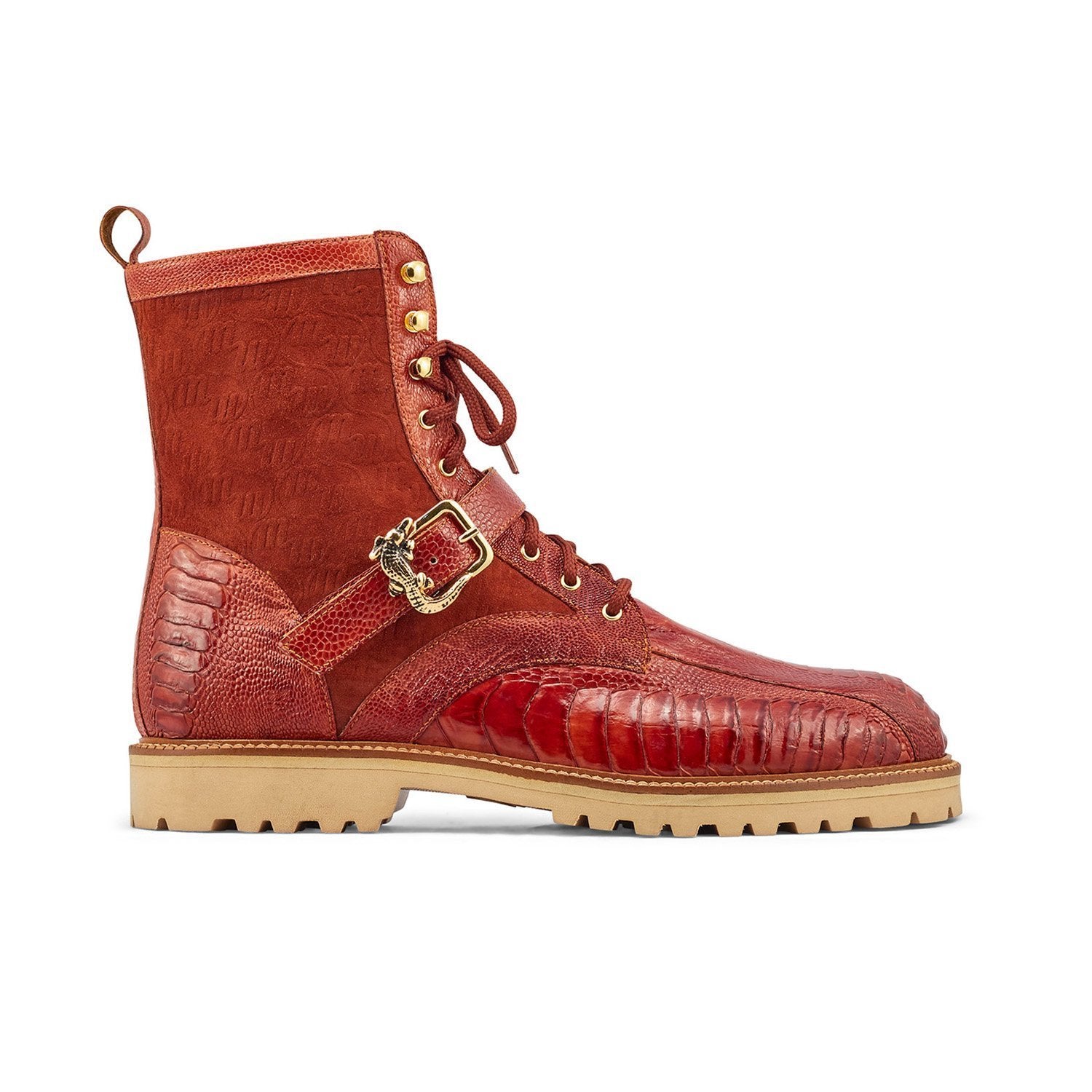 Mauri 4997 Soldier Men's Shoes Gold Exotic Ostrich Leg / Suede Leather Hiking Boots (MA5383)
