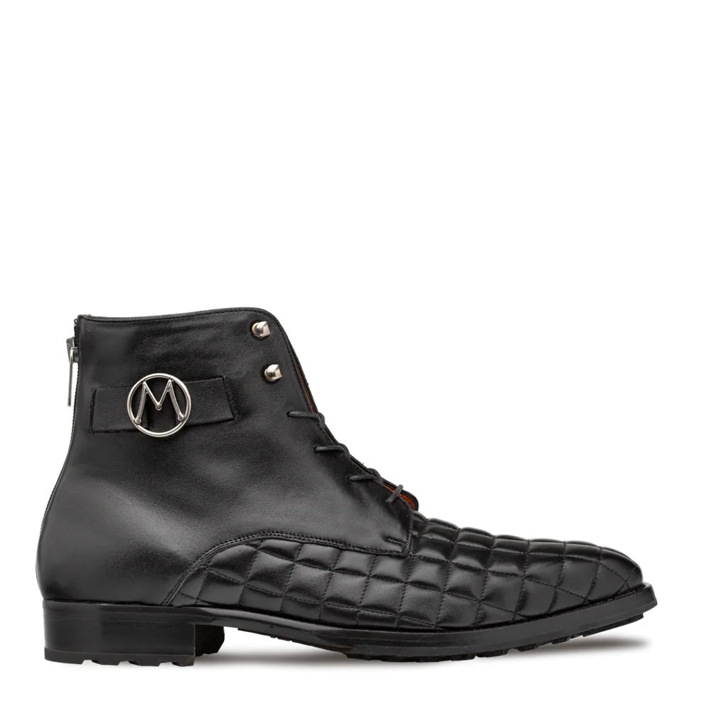 Mezlan S20538 Men's Shoes Black Quilted / Calf-Skin Leather Lace up Boots (MZS3527)