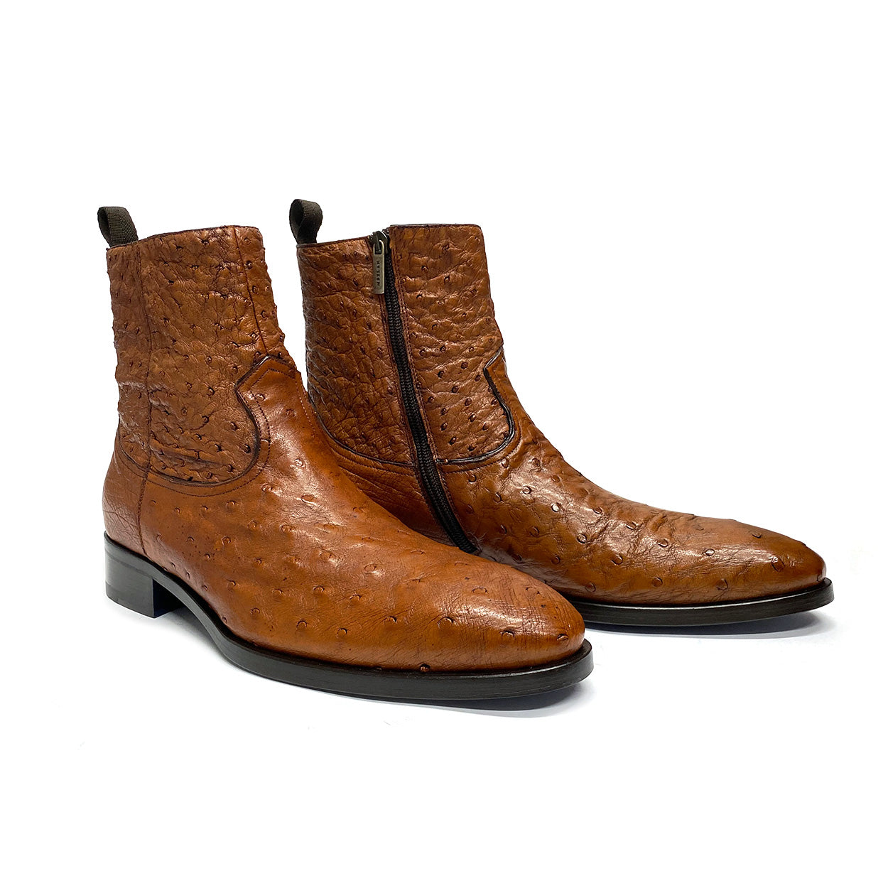 Mezlan SX4798-S Men's Shoes Brandy Exotic Ostrich Straight-Heel Zipper Boots (MZS3526)