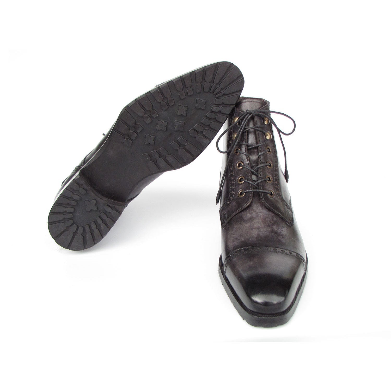 Paul Parkman BT9566-GRY Men's Shoes Gray & Black Hand Painted Leather Cap Toe Boots (PM6405)