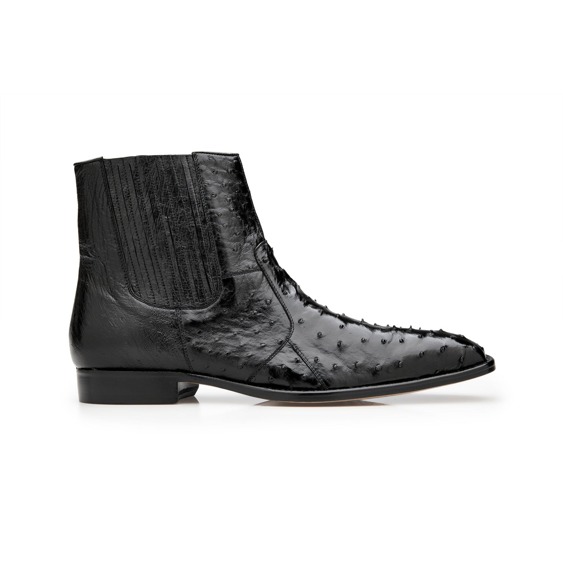 Belvedere Roger R55 Shoes Men's Black Genuine Ostrich Ankle Zipper Boots (BV3107)