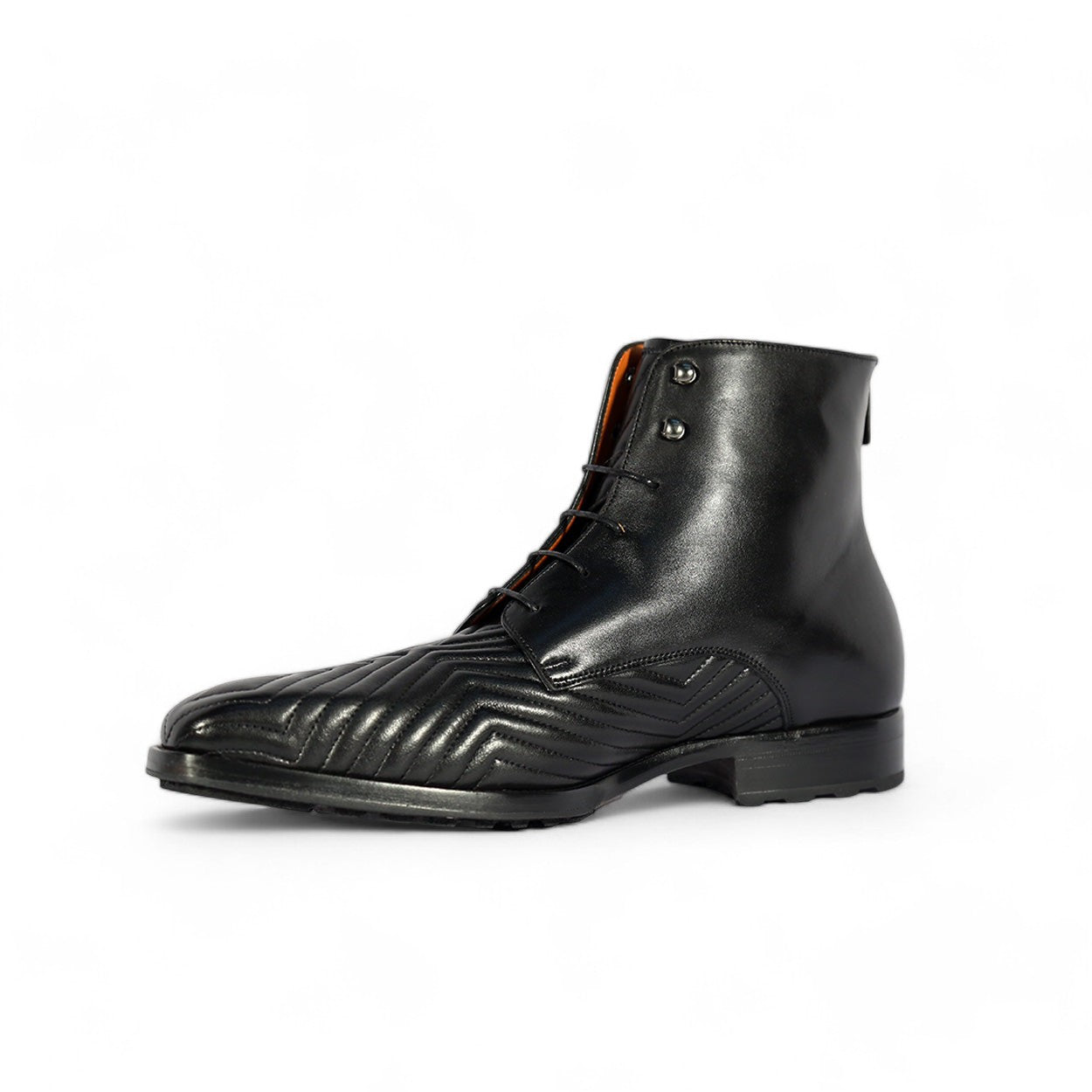 Mezlan S20516 Men's Shoes Black Quilted / Calf-Skin Leather Lace up Boots (MZS3554)