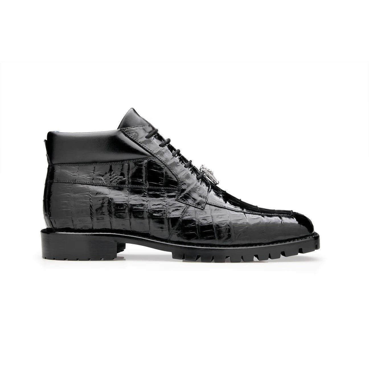 Belvedere Gallardo U02 Men's Shoes Black Exotic Caiman Crocodile Derby Split-Toe Boots (BV3076)