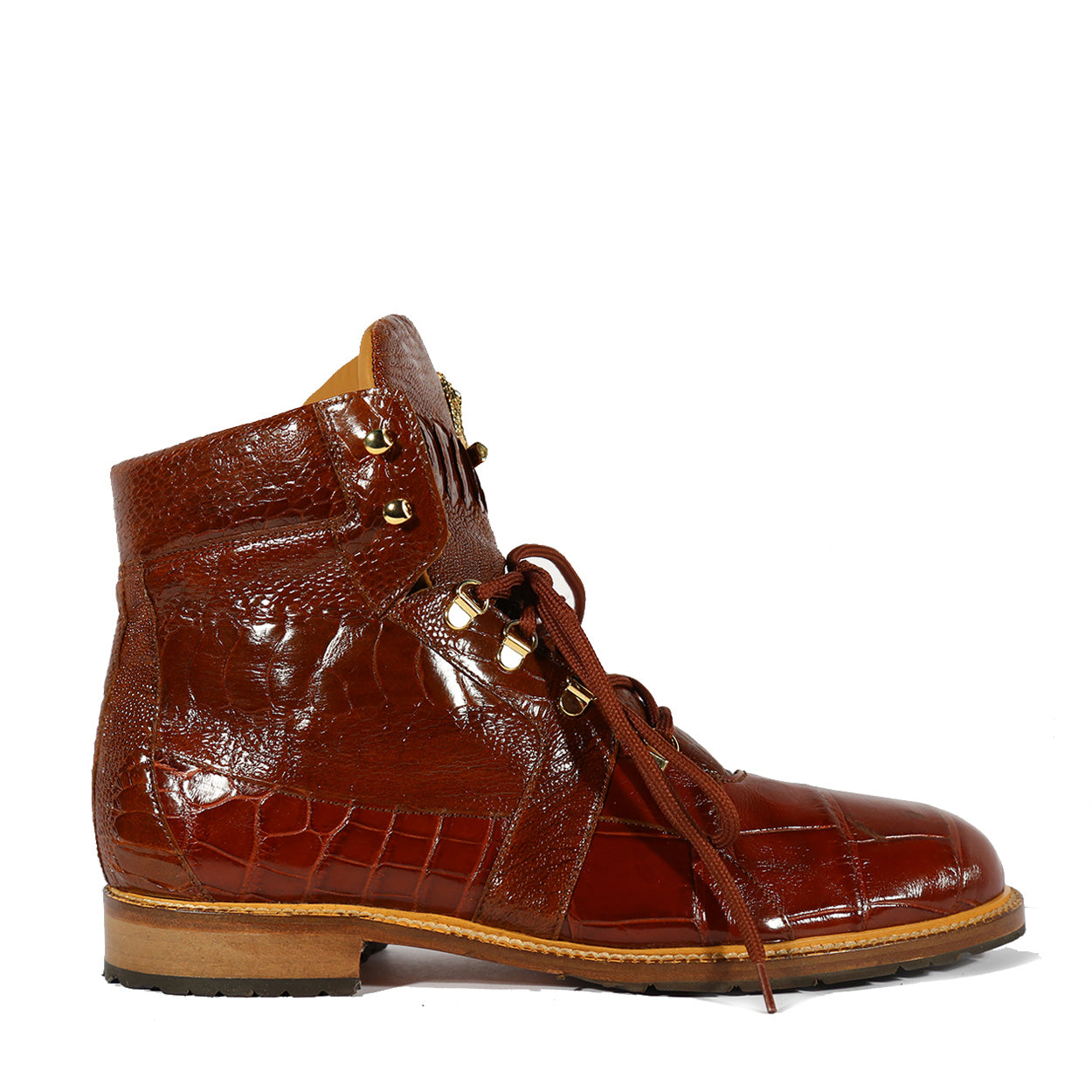 Mauri 4986 Tracker Men's Shoes Gold Exotic Alligator / Ostrich Leg Lace-up Boots (MA5507)