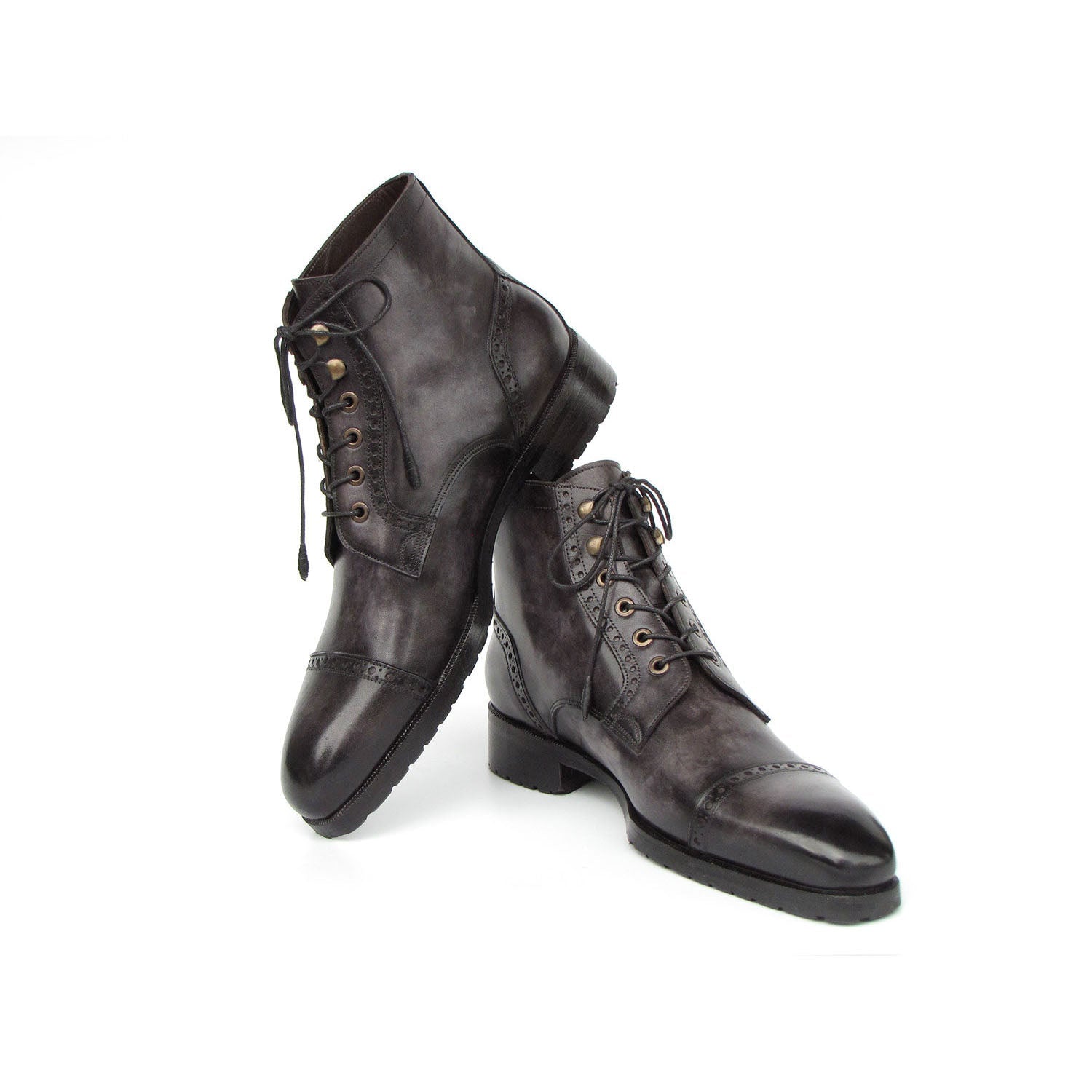 Paul Parkman BT9566-GRY Men's Shoes Gray & Black Hand Painted Leather Cap Toe Boots (PM6405)