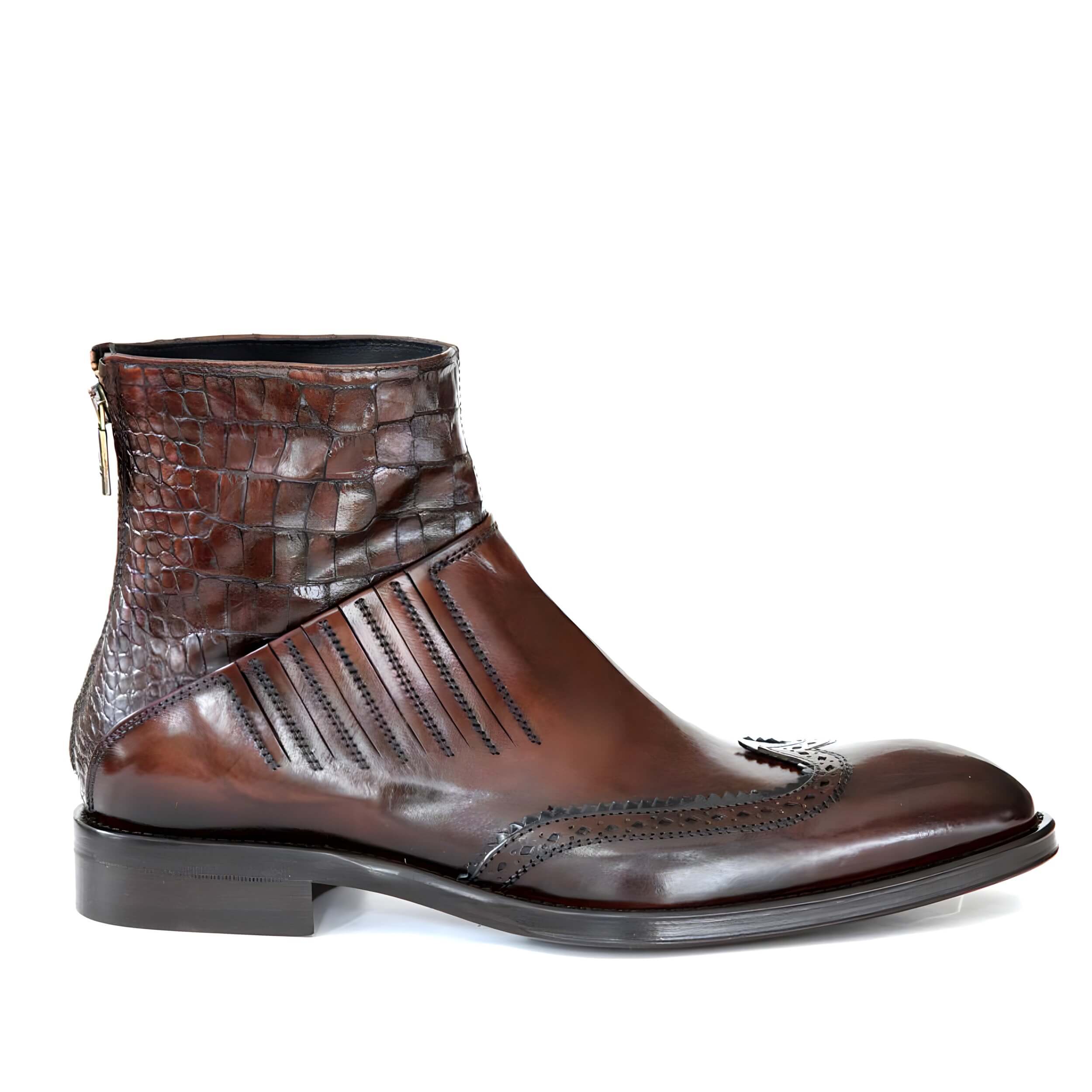 Jo Ghost 4782 Men's Shoes Brown Crocodile Print / Calf-Skin Leather Ankle Boots (JG5346)