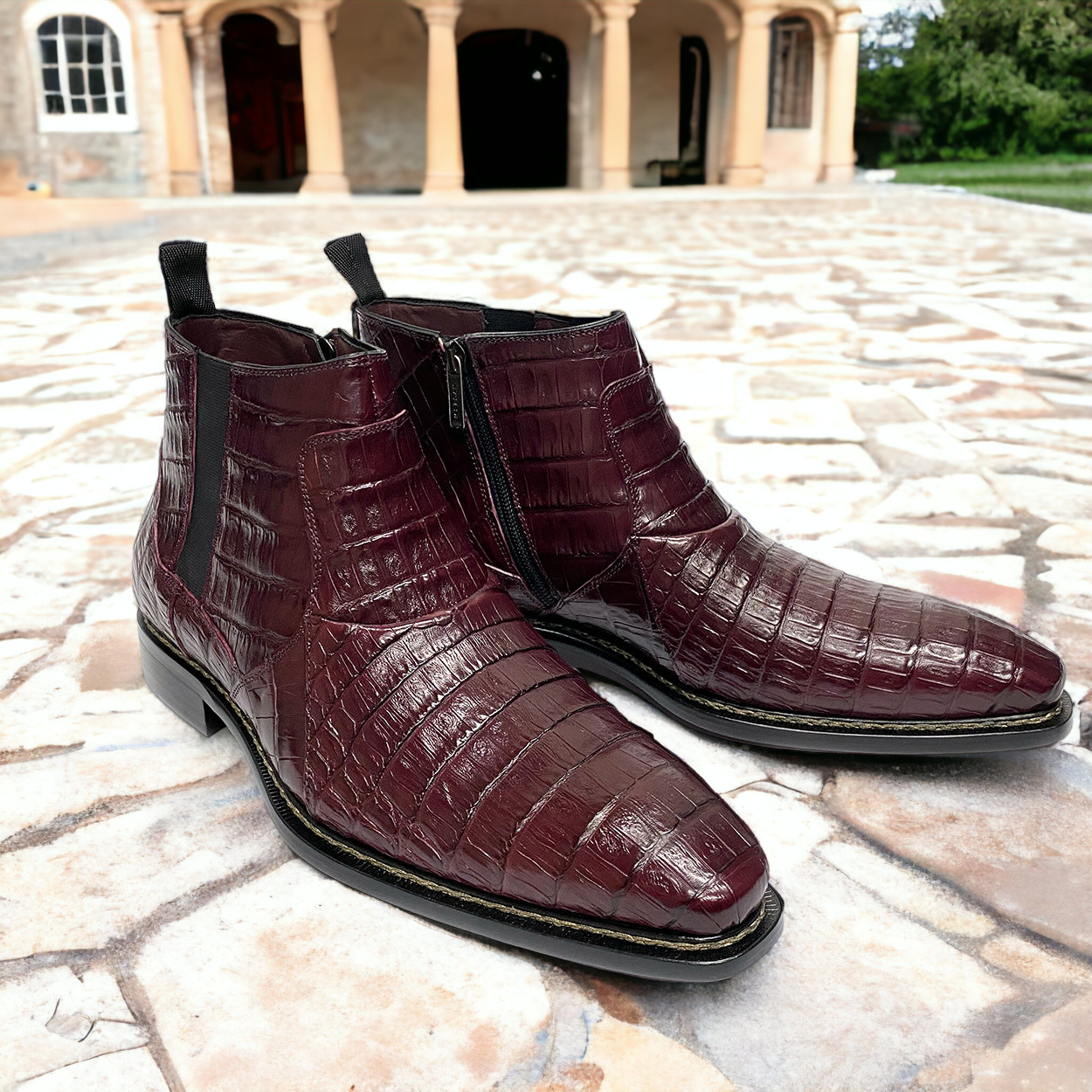 Mezlan 4715-F Blackmore Men's Shoes Bordo Exotic Crocodile Chelsea Boots (MZS3521)