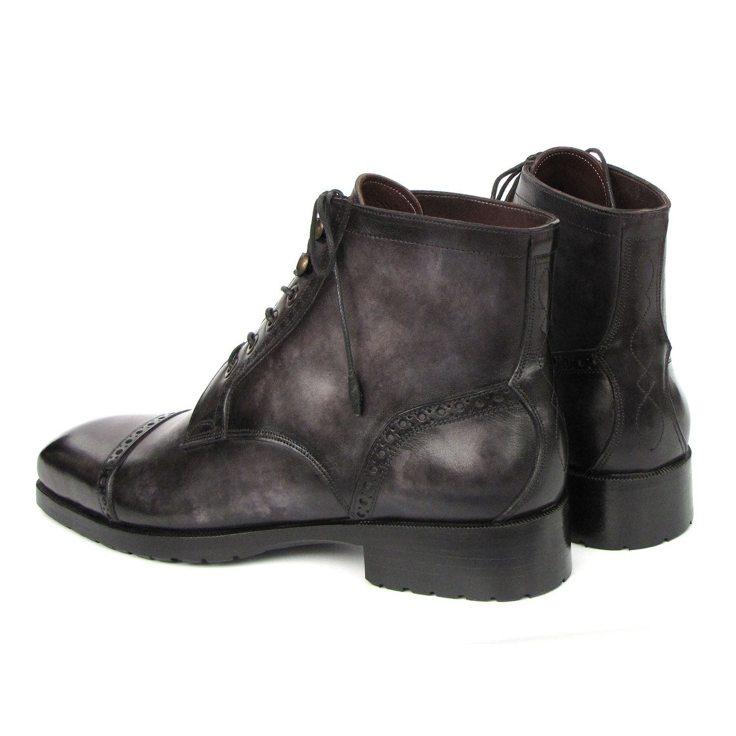 Paul Parkman BT9566-GRY Men's Shoes Gray & Black Hand Painted Leather Cap Toe Boots (PM6405)