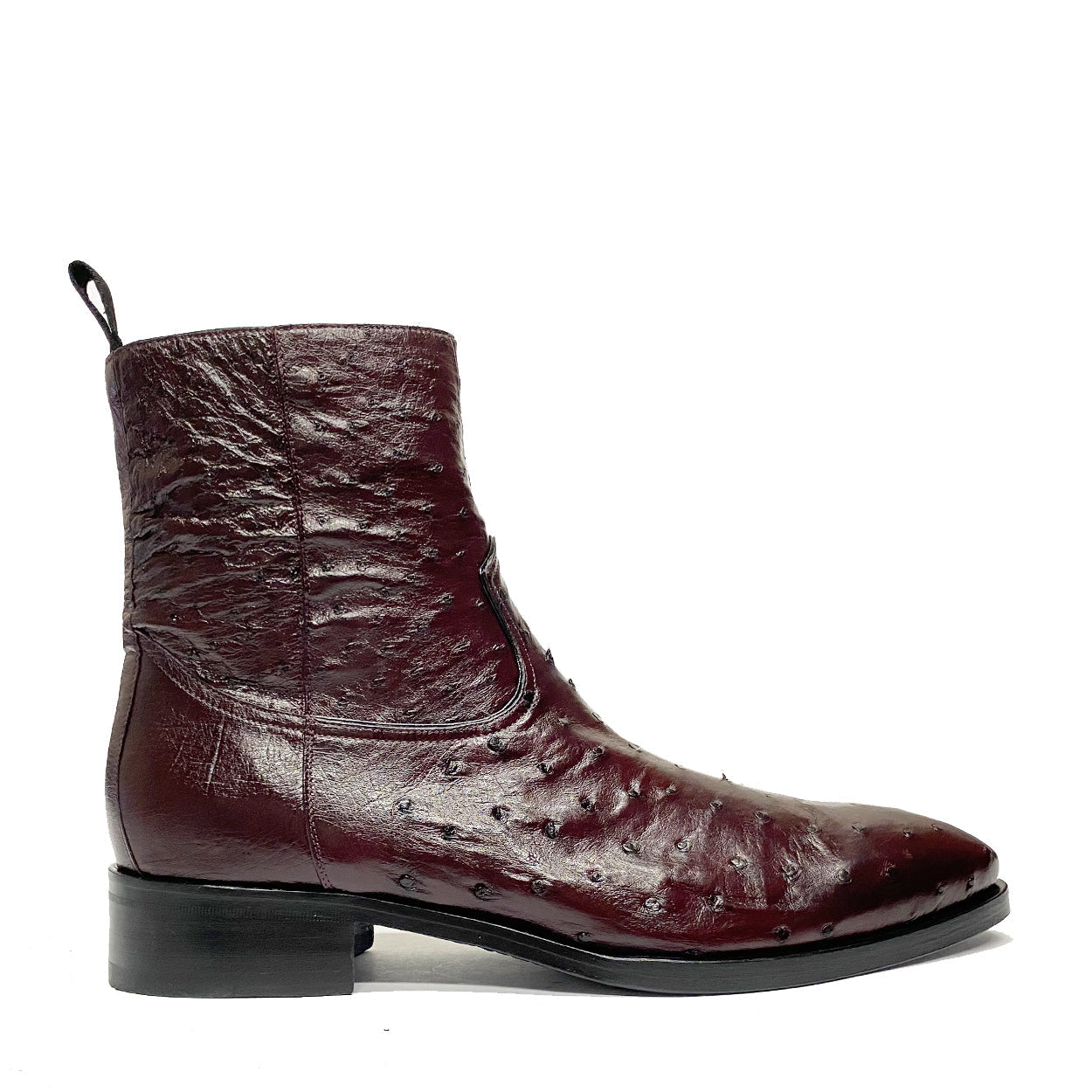 Mezlan SX4798-S Men's Shoes Burgundy Exotic Ostrich Straight-Heel Zipper Boots (MZS3525)