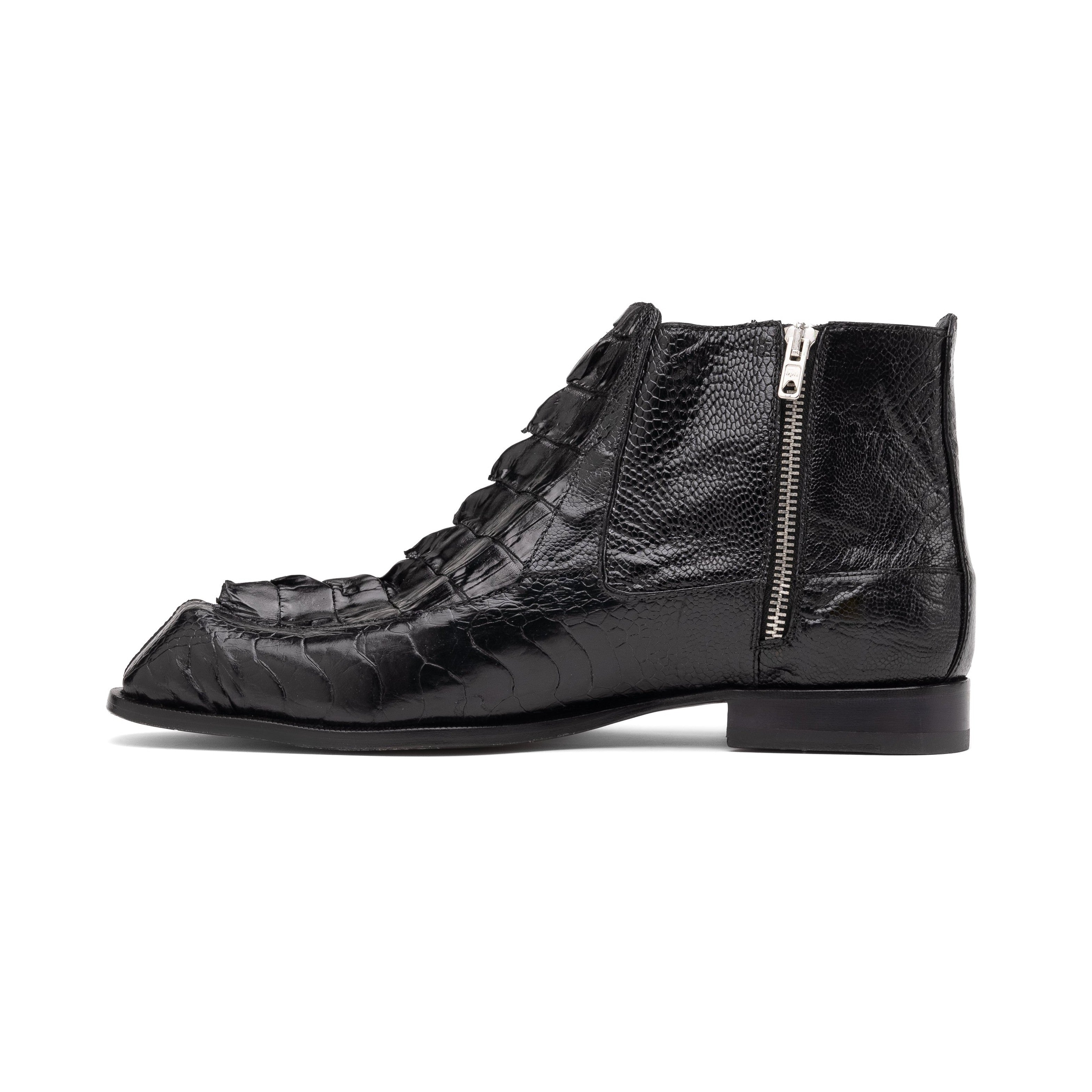 Mauri Havok 3299 Men's Shoes Black Exotic Ostrich Leg / Hornback Split-Toe Dress Boots (MA5589)