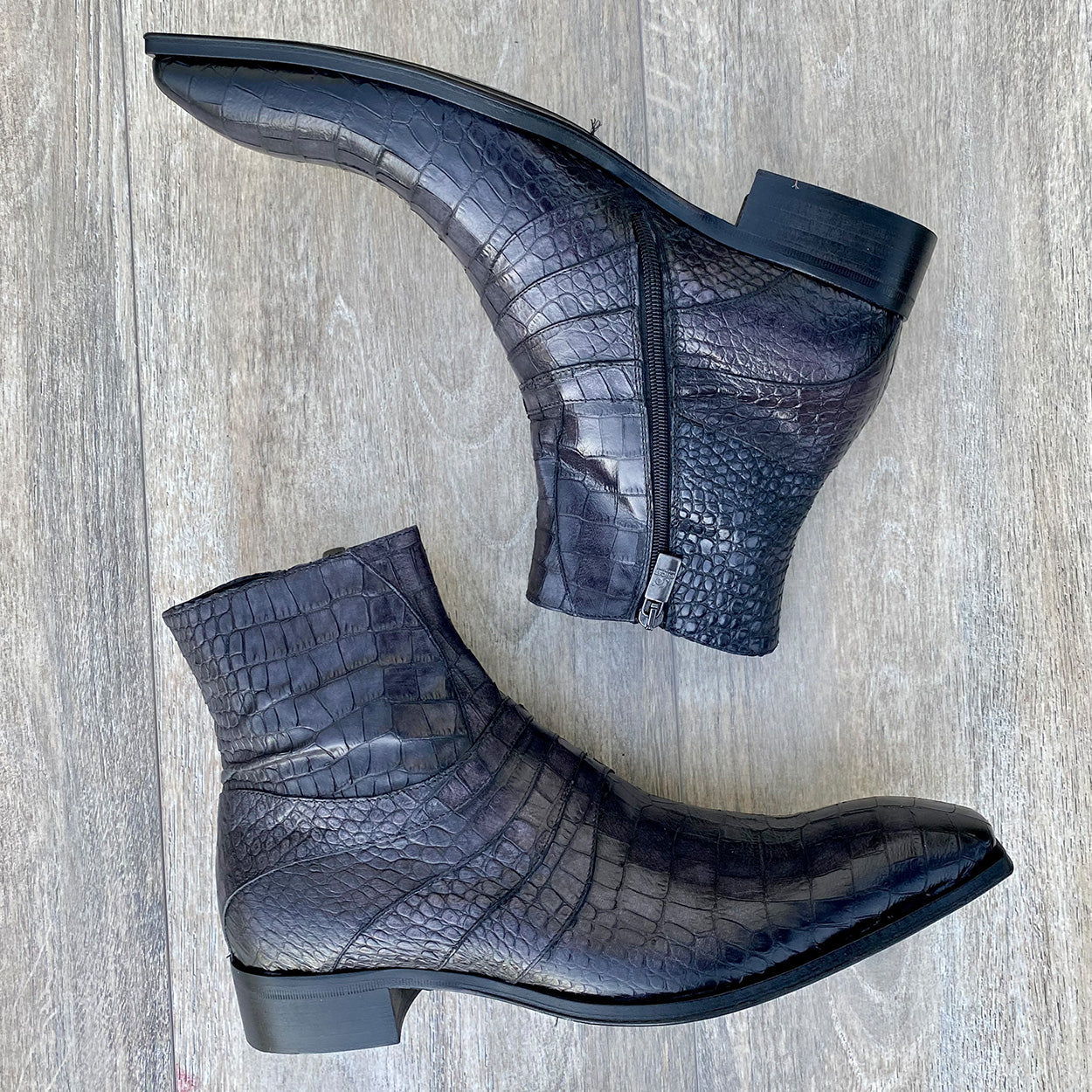 Jo Ghost 2727 BIS Men's Shoes Dark Gray Crocodile Print Leather Ankle Boots (JG5310)