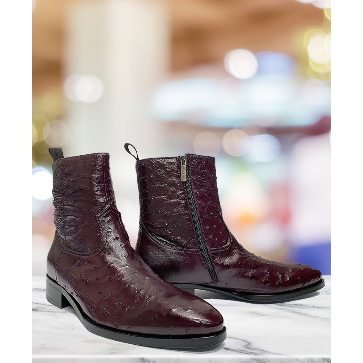 Mezlan SX4798-S Men's Shoes Burgundy Exotic Ostrich Straight-Heel Zipper Boots (MZS3525)