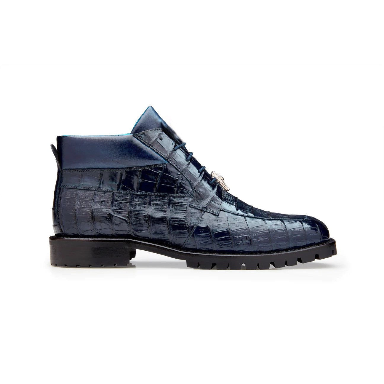 Belvedere Gallardo U02 Men's Shoes Antique Navy Exotic Caiman Crocodile Derby Split-Toe Boots (BV3077)