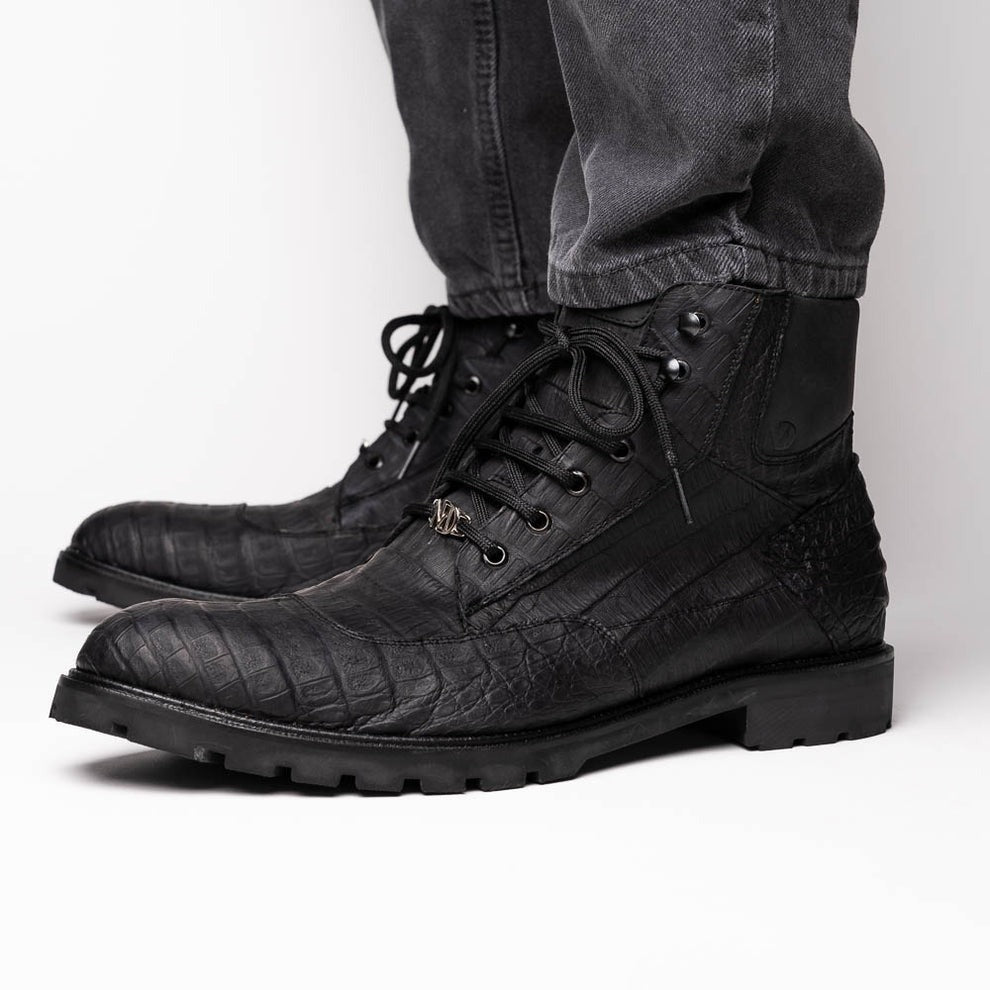 Marco Di Milano Leoni Men's Shoes Oil Orix Genuine Caiman Crocodile Rugged Boots (MDM1089)