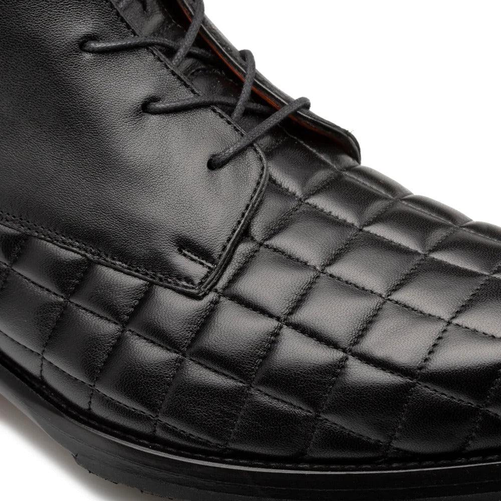 Mezlan S20538 Men's Shoes Black Quilted / Calf-Skin Leather Lace up Boots (MZS3527)