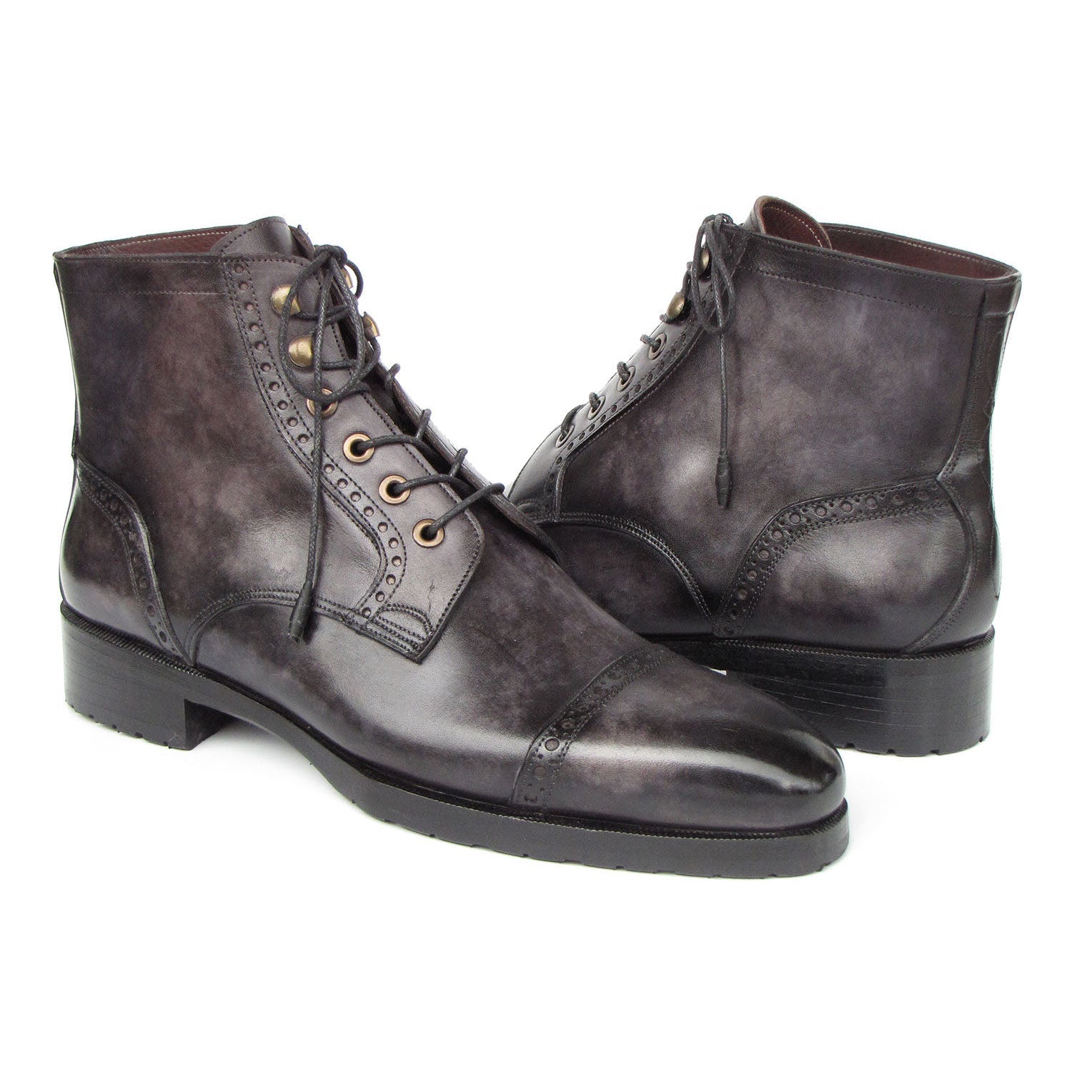 Paul Parkman BT9566-GRY Men's Shoes Gray & Black Hand Painted Leather Cap Toe Boots (PM6405)