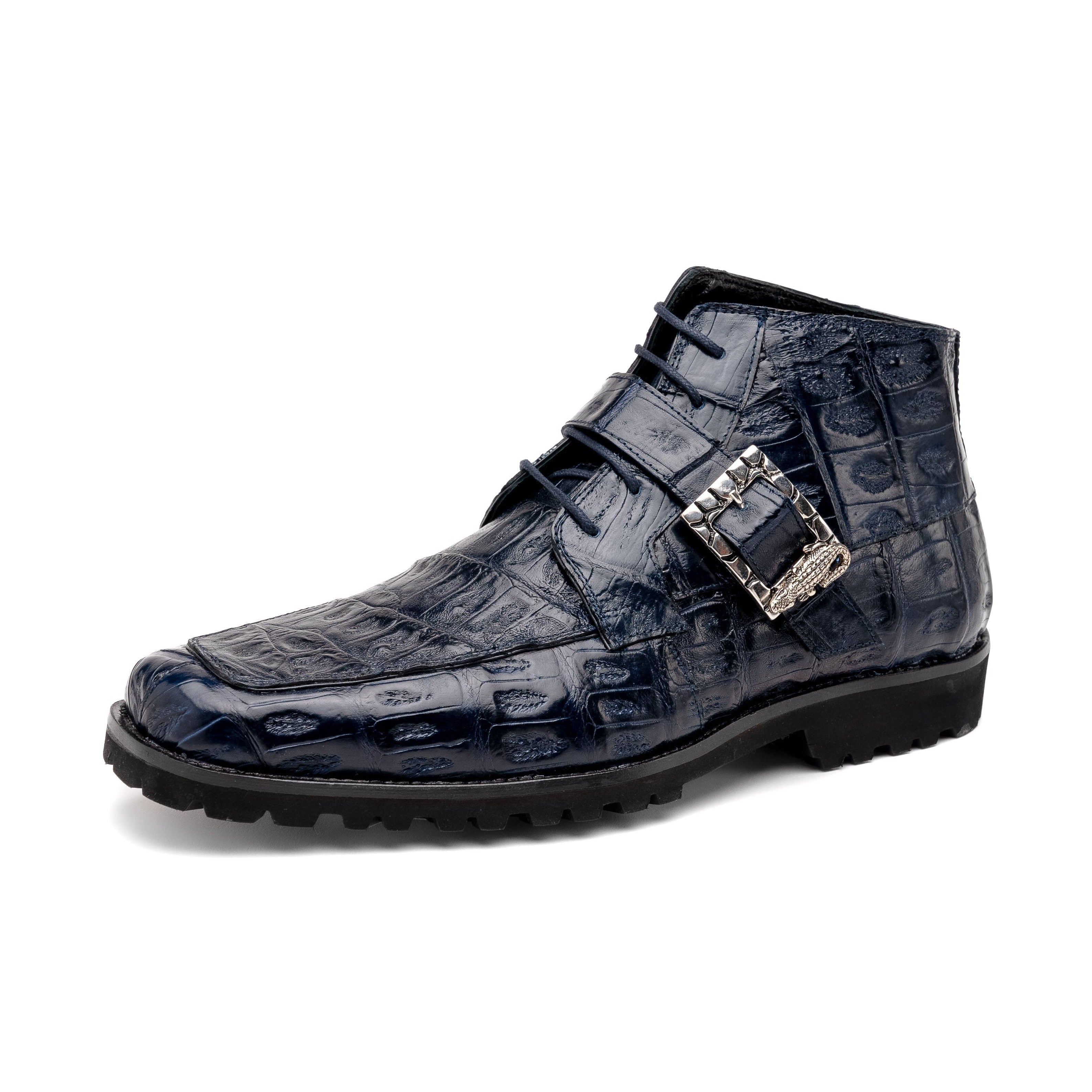 Mauri Bulletproof 3238-1 Men's Shoes Wonder Blue Exotic Crocodile Strap Derby Boots (MA5580)
