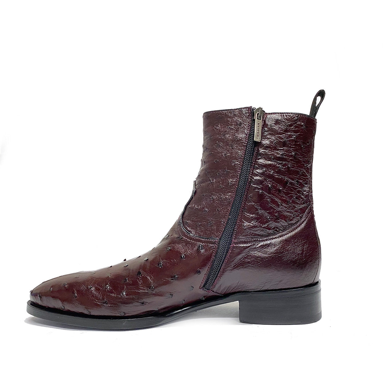Mezlan SX4798-S Men's Shoes Burgundy Exotic Ostrich Straight-Heel Zipper Boots (MZS3525)