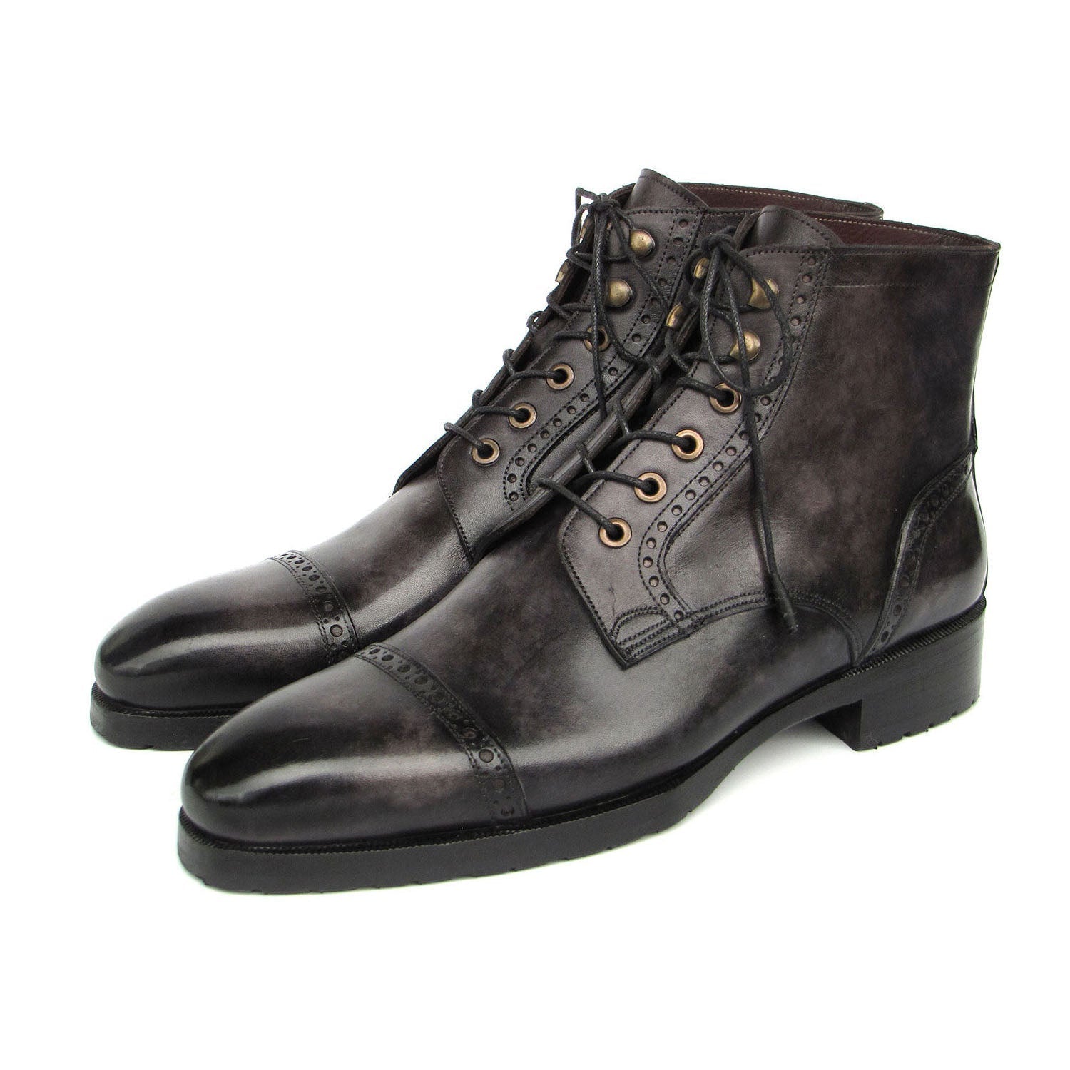 Paul Parkman BT9566-GRY Men's Shoes Gray & Black Hand Painted Leather Cap Toe Boots (PM6405)