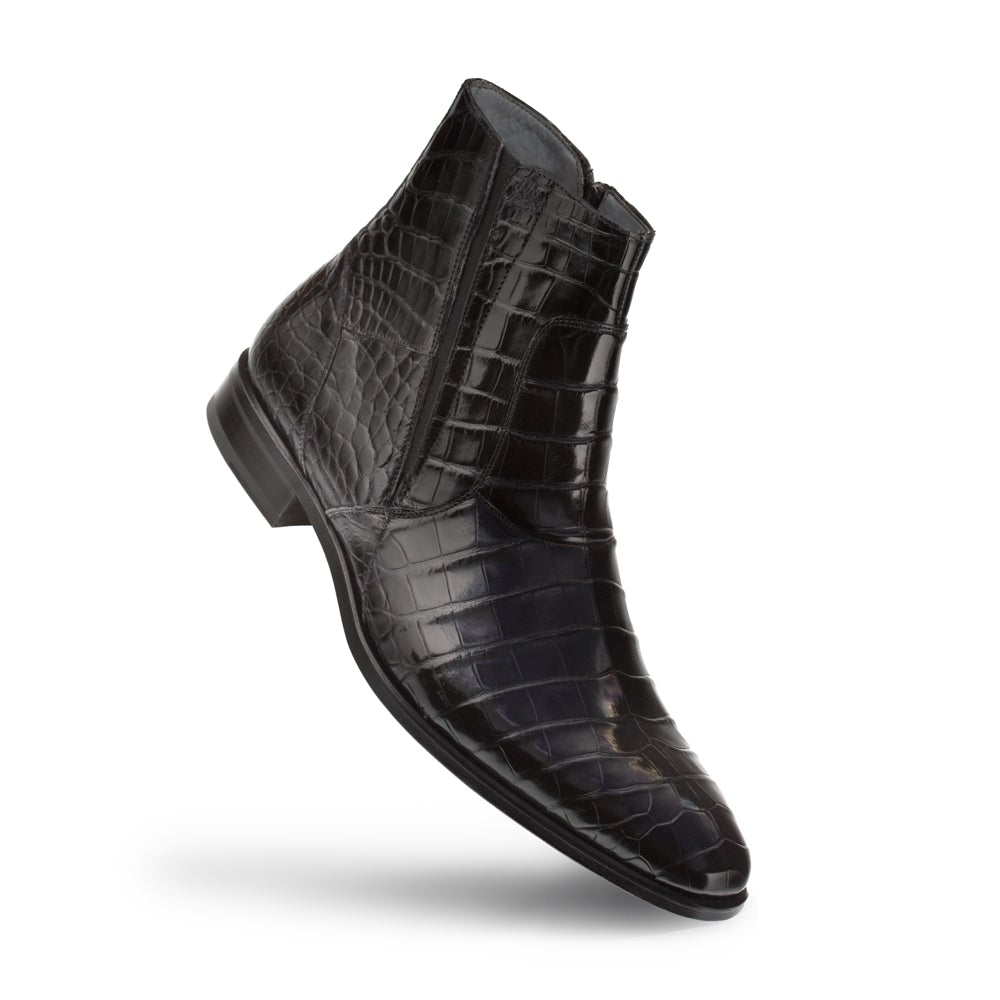 Mezlan 3663-J Belucci Men's Shoes Black Exotic Alligator Zipper Boots (MZ3699)