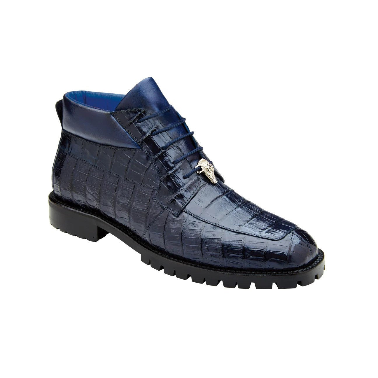 Belvedere Gallardo U02 Men's Shoes Antique Navy Exotic Caiman Crocodile Derby Split-Toe Boots (BV3077)