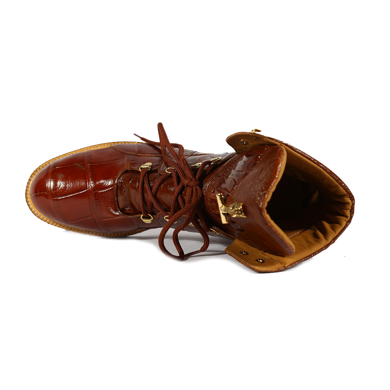 Mauri 4986 Tracker Men's Shoes Gold Exotic Alligator / Ostrich Leg Lace-up Boots (MA5507)