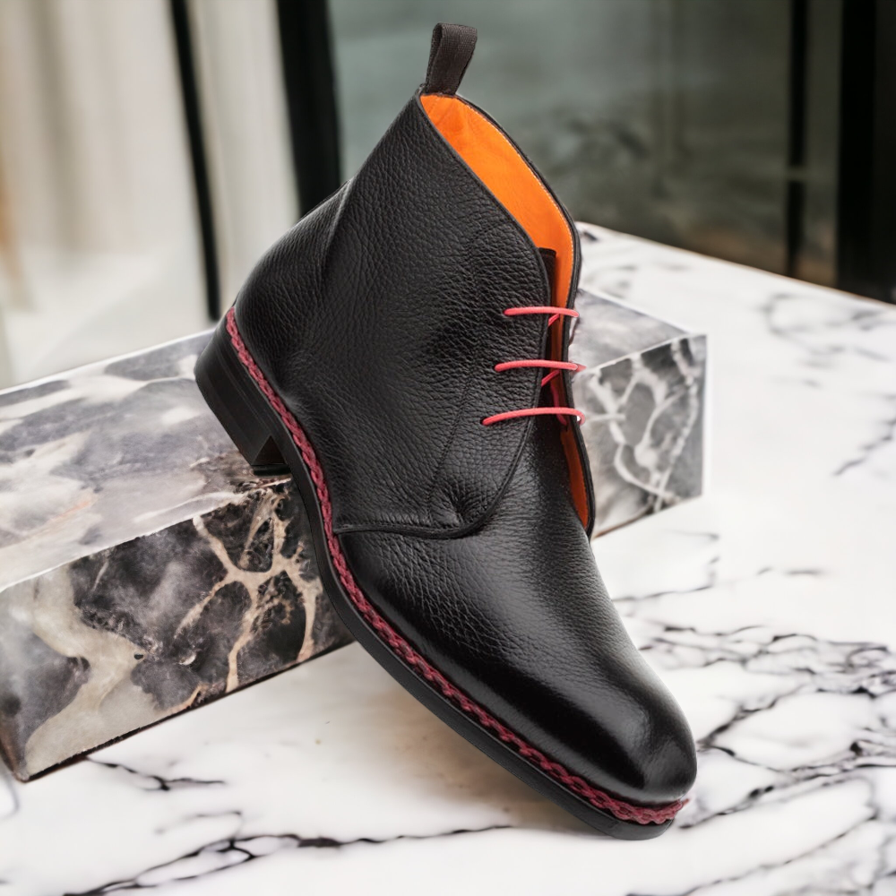 Mezlan Conqueror 20804 Men's Shoes Black Deer-Skin Demi Boots (MZ3668)