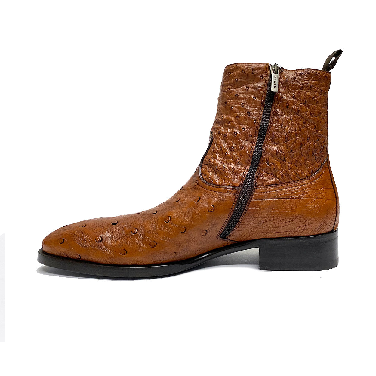 Mezlan SX4798-S Men's Shoes Brandy Exotic Ostrich Straight-Heel Zipper Boots (MZS3526)