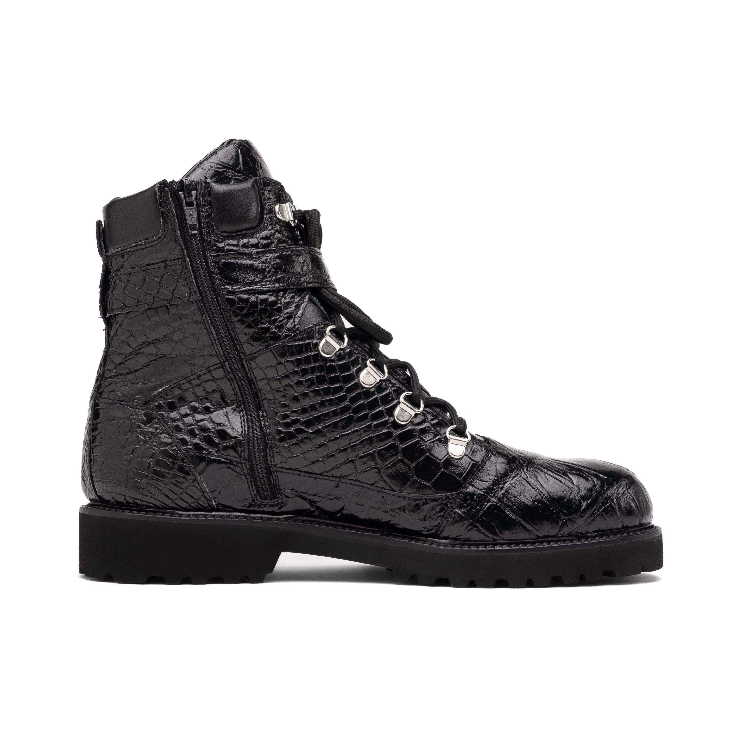 Mauri 3200 Men's Shoes Black Exotic Alligator Strap Boots with Pouch (MA5590)