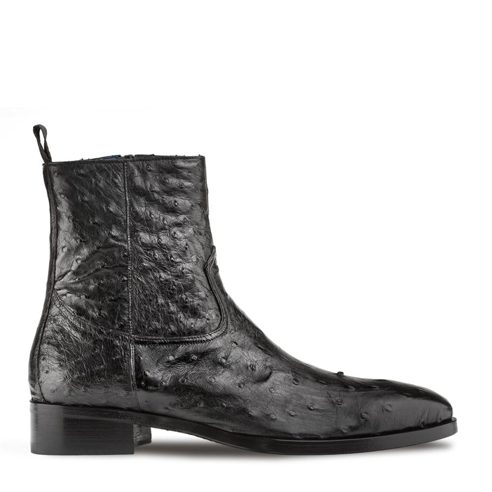 Mezlan SX4798-S Men's Shoes Black Exotic Ostrich Straight-Heel Zipper Boots (MZS3436)