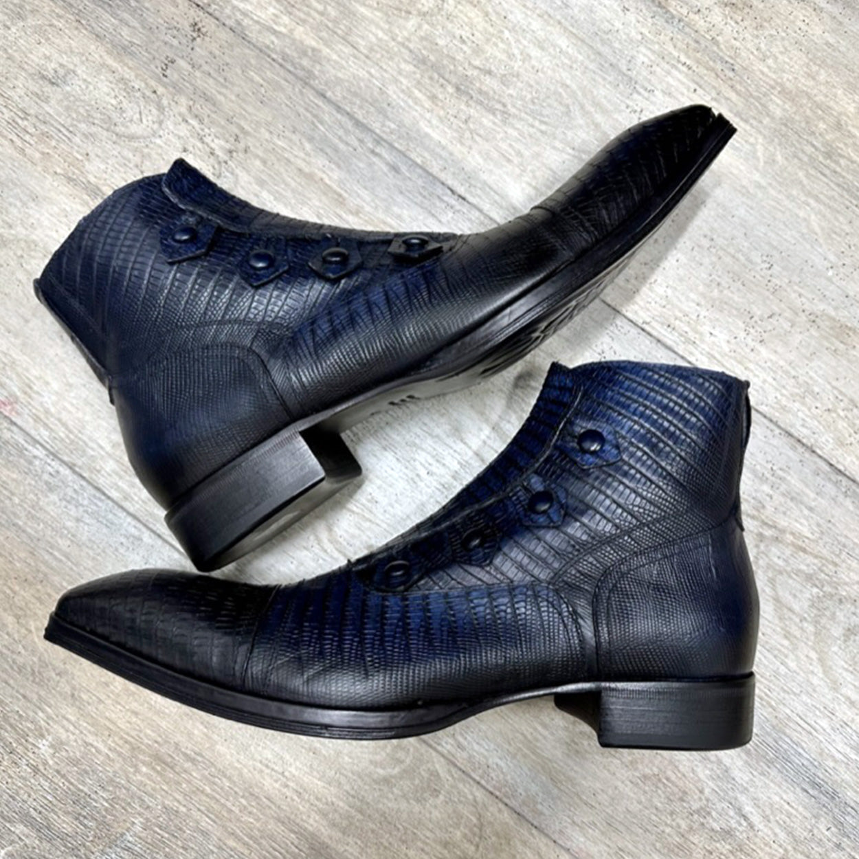 Jo Ghost 2379 Men's Shoes Navy Lizard Print / Calf-Skin Leather Boots (JG5313)