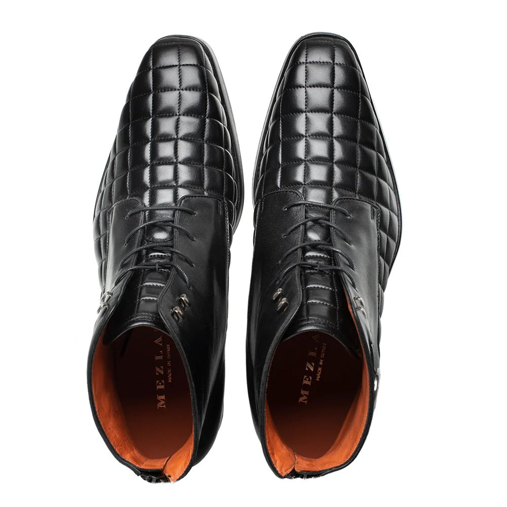 Mezlan S20538 Men's Shoes Black Quilted / Calf-Skin Leather Lace up Boots (MZS3527)
