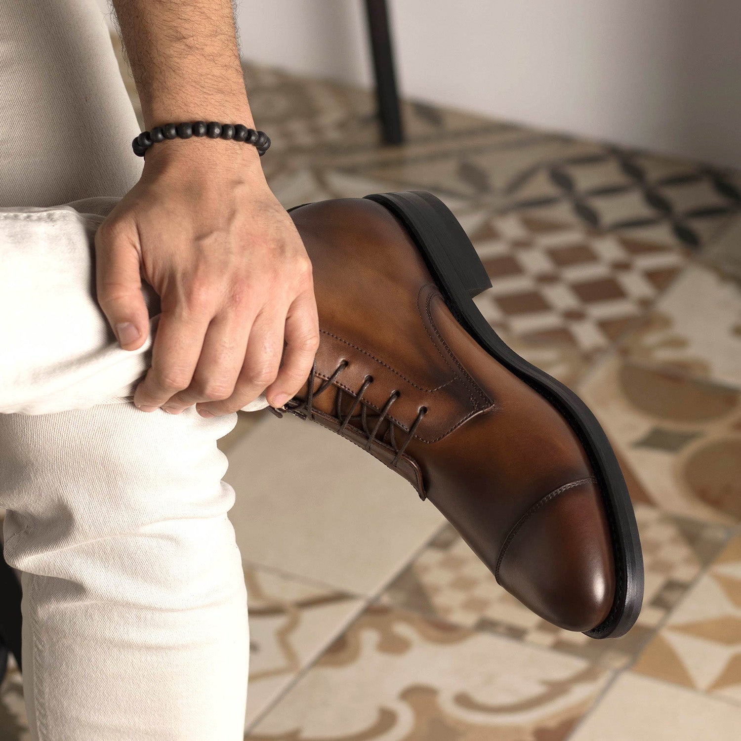 Ambrogio Bespoke Men's Shoes Brown Calf-Skin Leather Jumper Cap-Toe Boots (AMB2525)