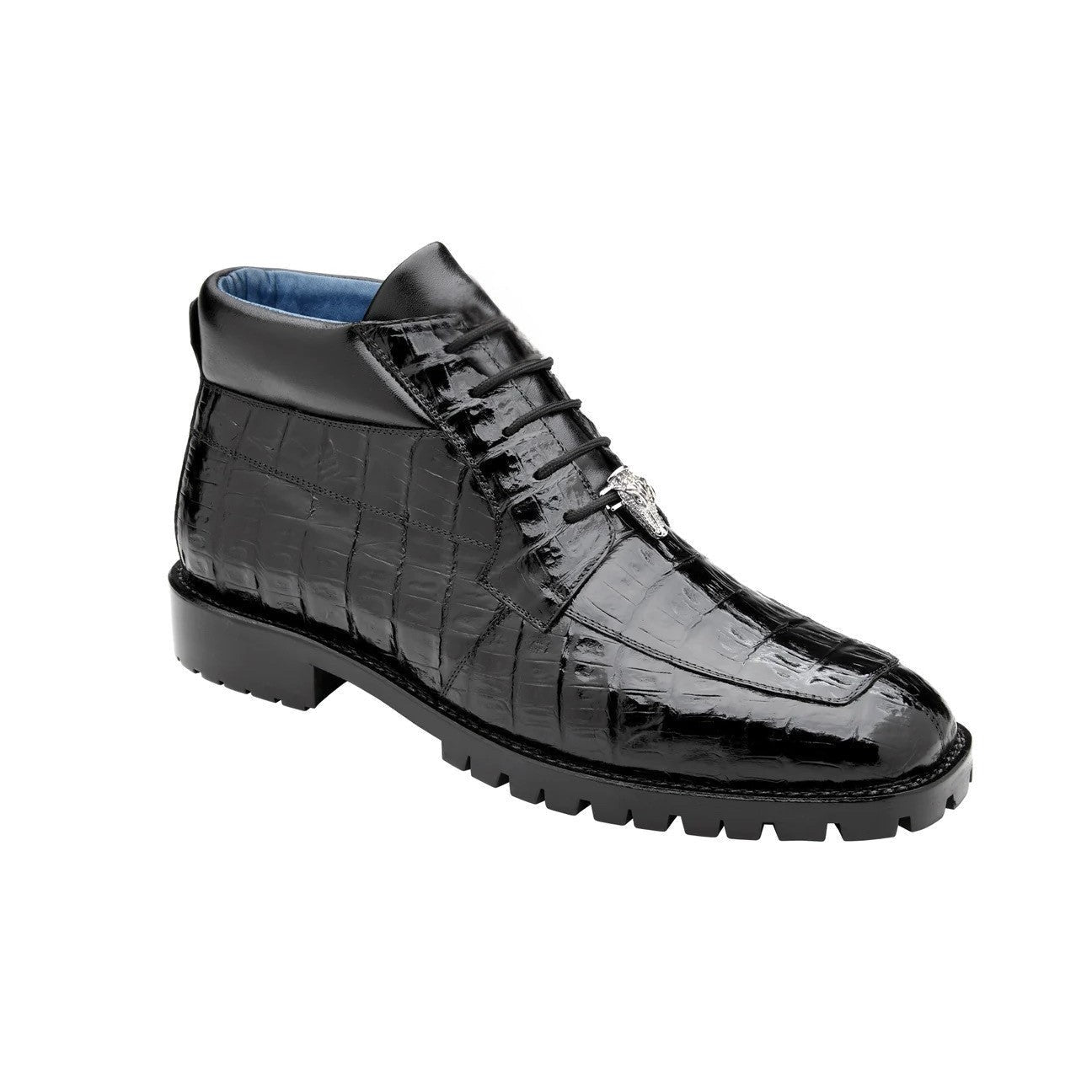 Belvedere Gallardo U02 Men's Shoes Black Exotic Caiman Crocodile Derby Split-Toe Boots (BV3076)