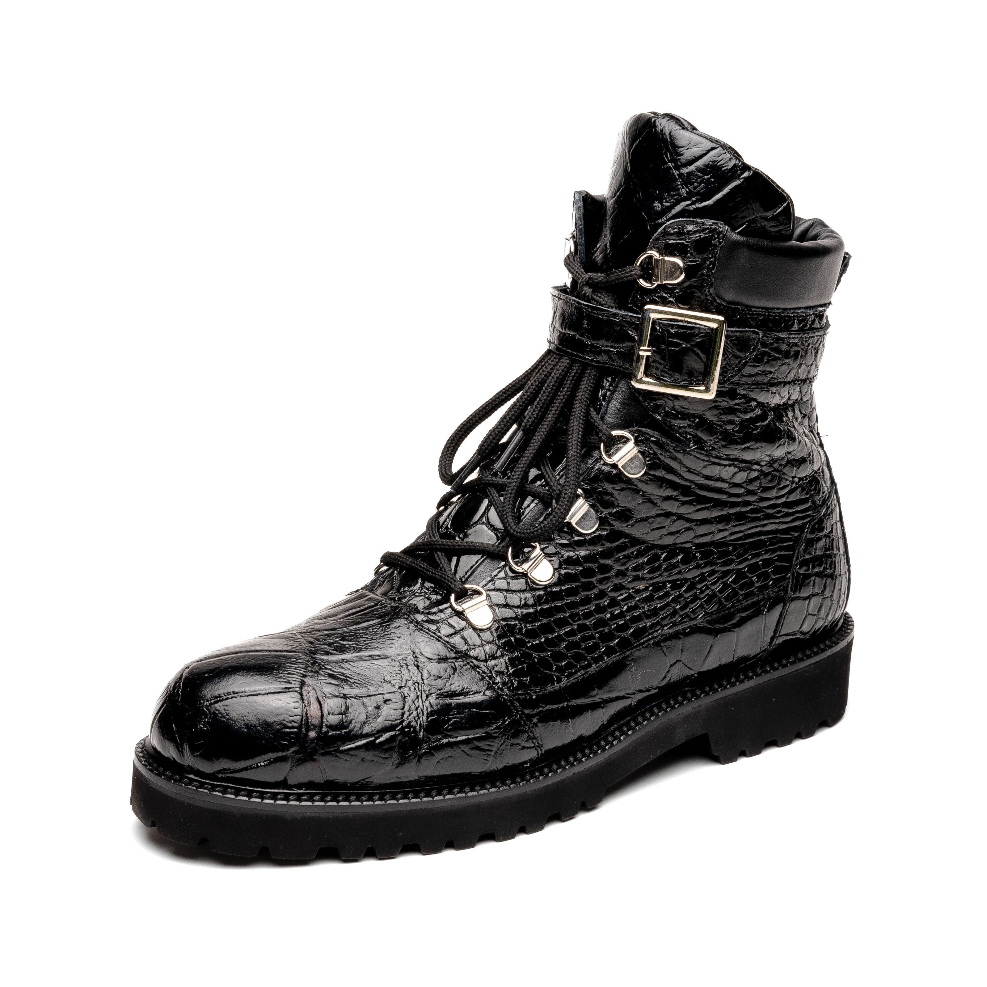Mauri 3200 Men's Shoes Black Exotic Alligator Strap Boots with Pouch (MA5590)