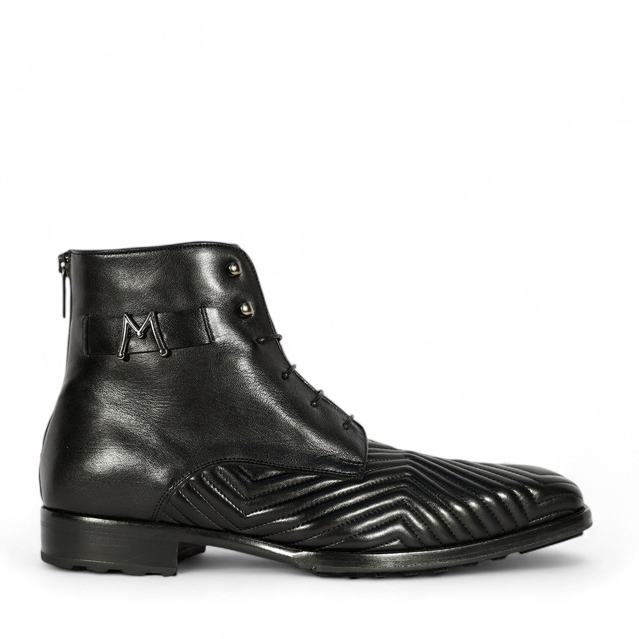 Mezlan S20516 Men's Shoes Black Quilted / Calf-Skin Leather Lace up Boots (MZS3554)