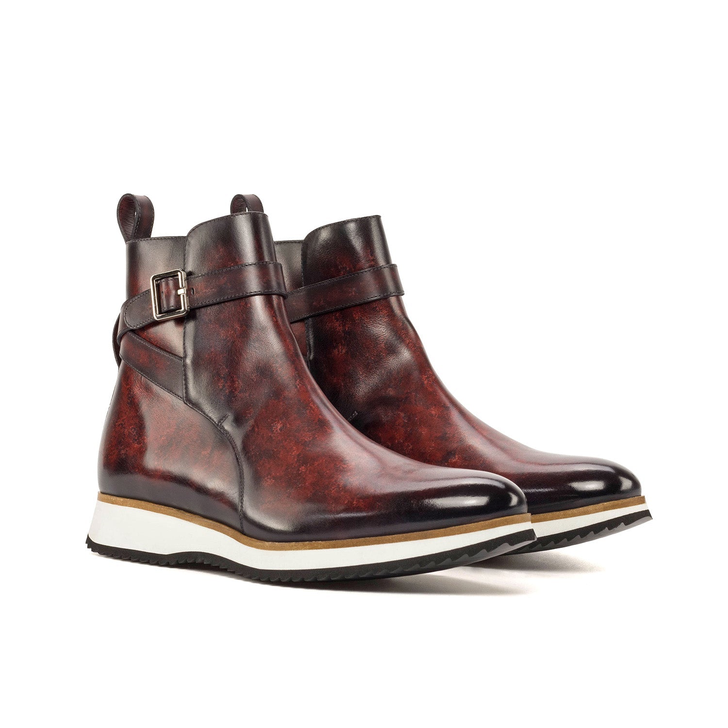 Ambrogio Bespoke Men's Shoes Burgundy Patina Leather Jodhpur Boots (AMB2289)