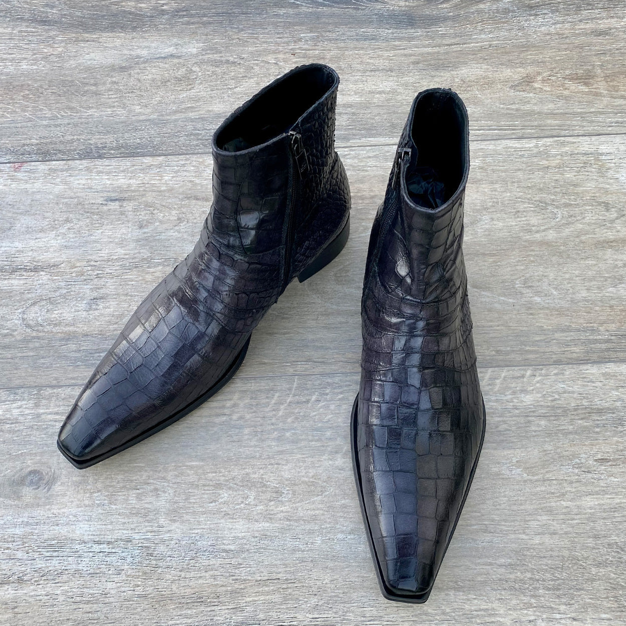 Jo Ghost 2727 BIS Men's Shoes Dark Gray Crocodile Print Leather Ankle Boots (JG5310)