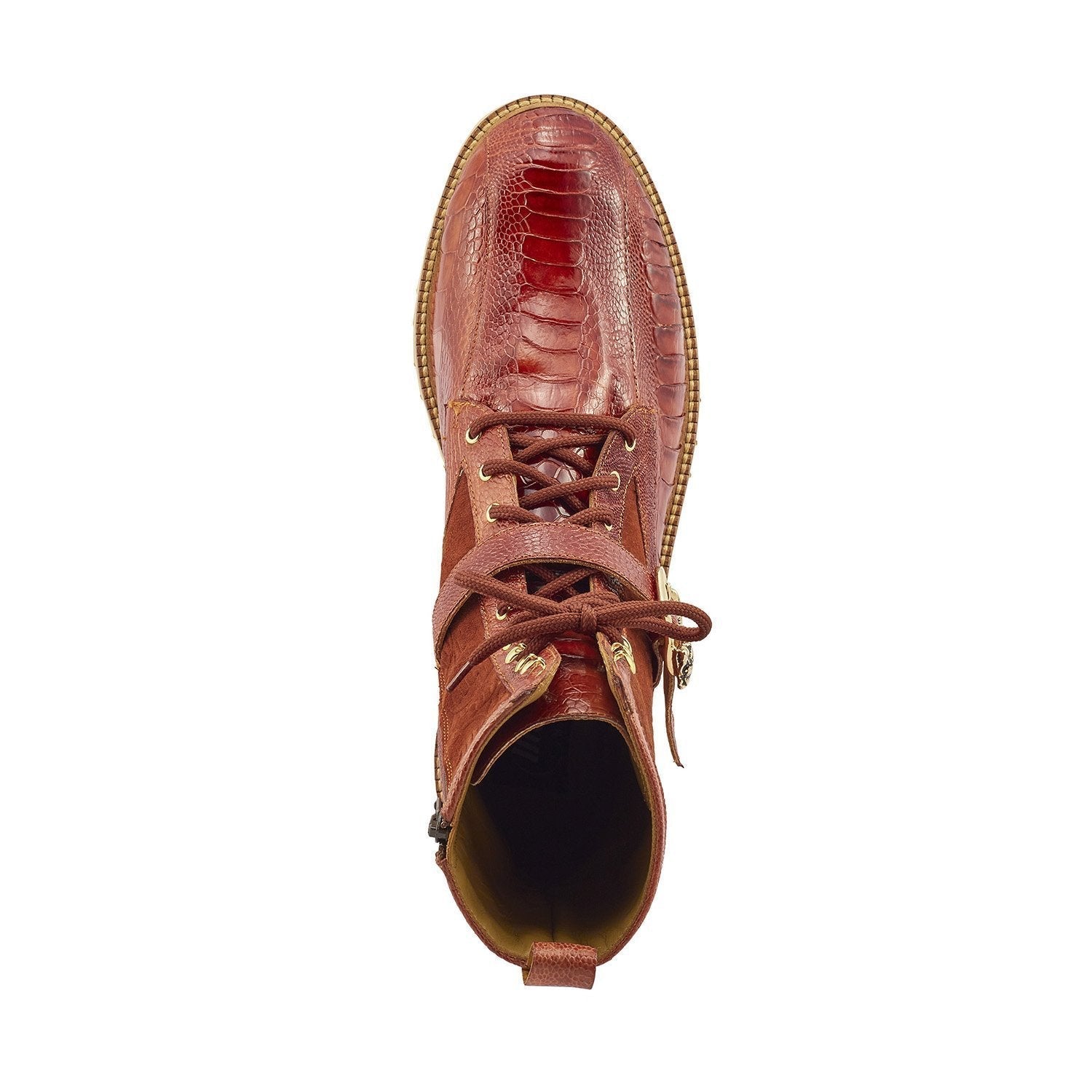 Mauri 4997 Soldier Men's Shoes Gold Exotic Ostrich Leg / Suede Leather Hiking Boots (MA5383)