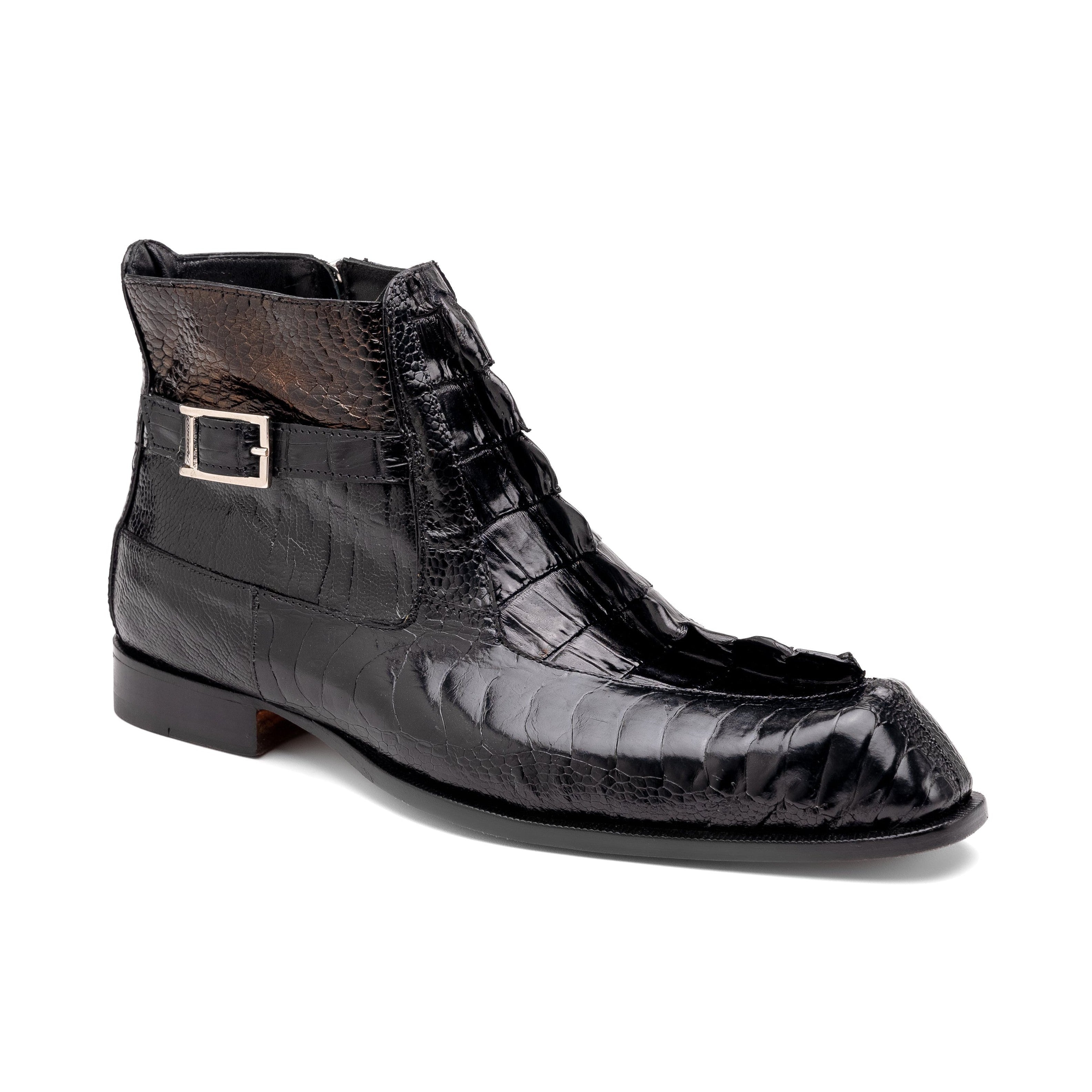 Mauri Havok 3299 Men's Shoes Black Exotic Ostrich Leg / Hornback Split-Toe Dress Boots (MA5589)