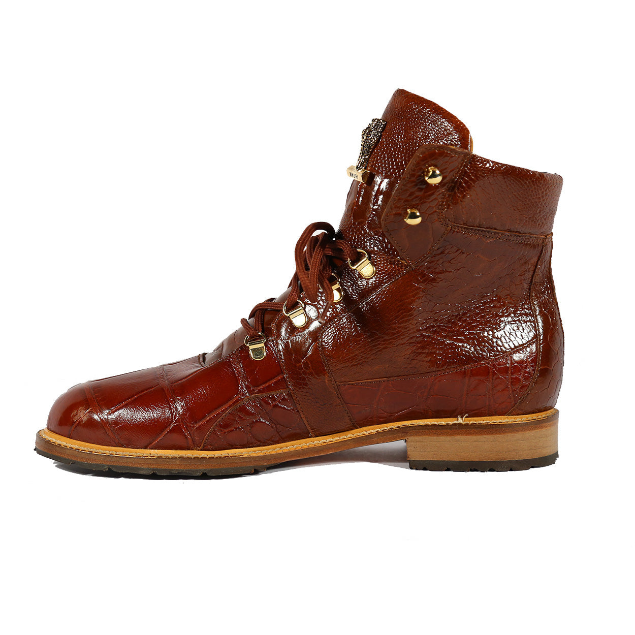 Mauri 4986 Tracker Men's Shoes Gold Exotic Alligator / Ostrich Leg Lace-up Boots (MA5507)