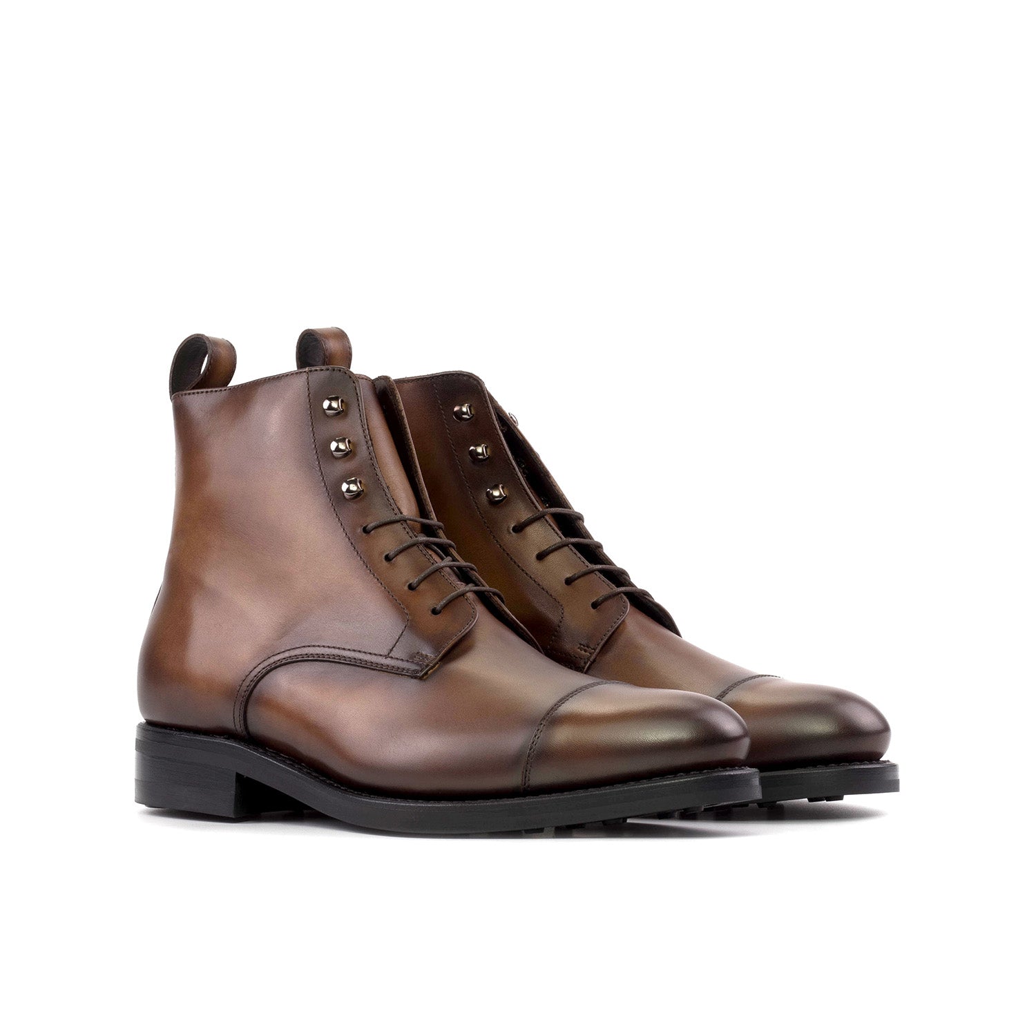 Ambrogio Bespoke Men's Shoes Brown Calf-Skin Leather Jumper Cap-Toe Boots (AMB2525)