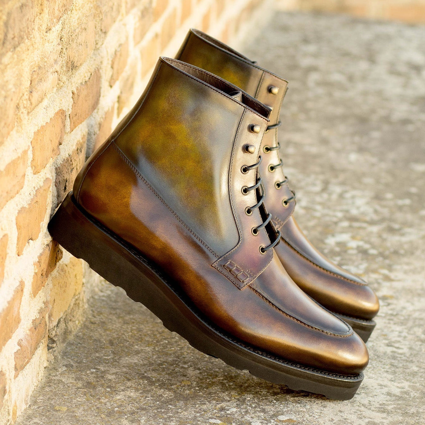 Ambrogio Bespoke Men's Shoes Multi-Color Calf-Skin / Patina Leather Moccasin Boots (AMB2261)