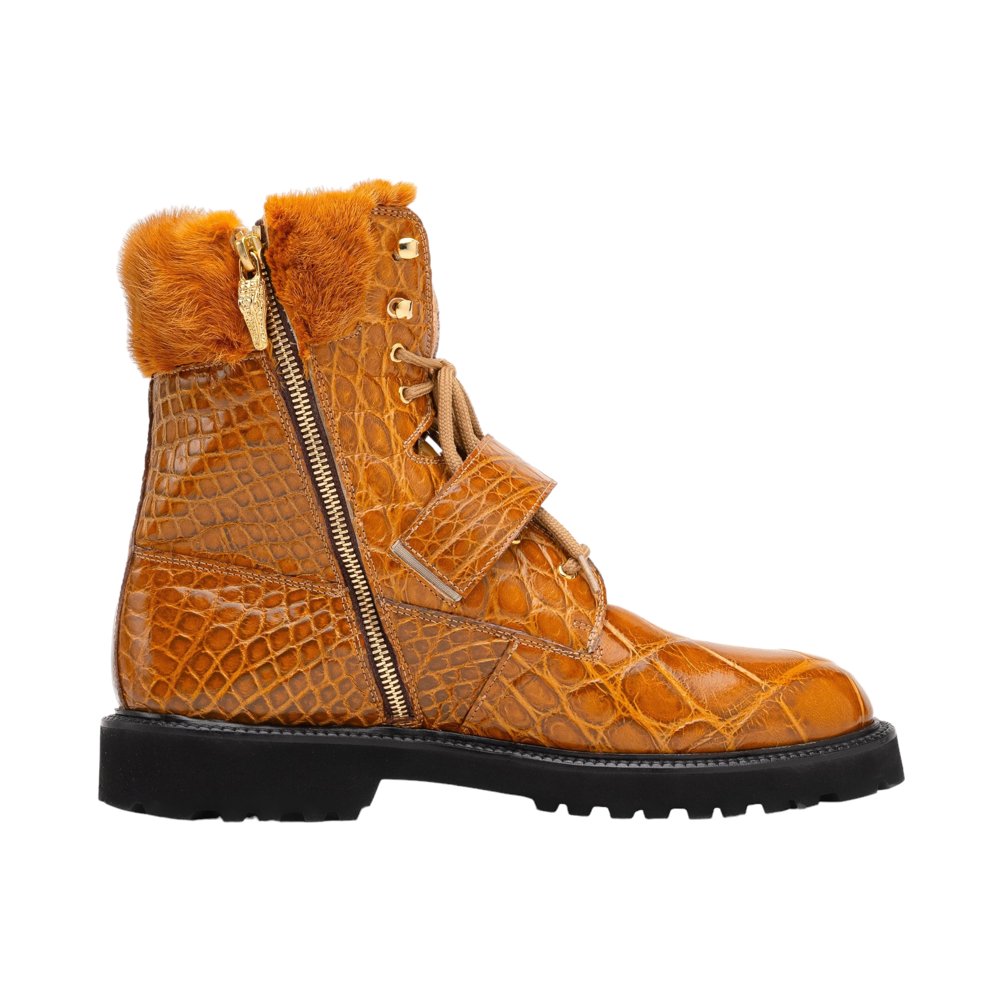 Mauri Smoke 3240 Men's Shoes Toffee Exotic Alligator / Mink / Nappa Leather Strap Derby Boots (MA5585)