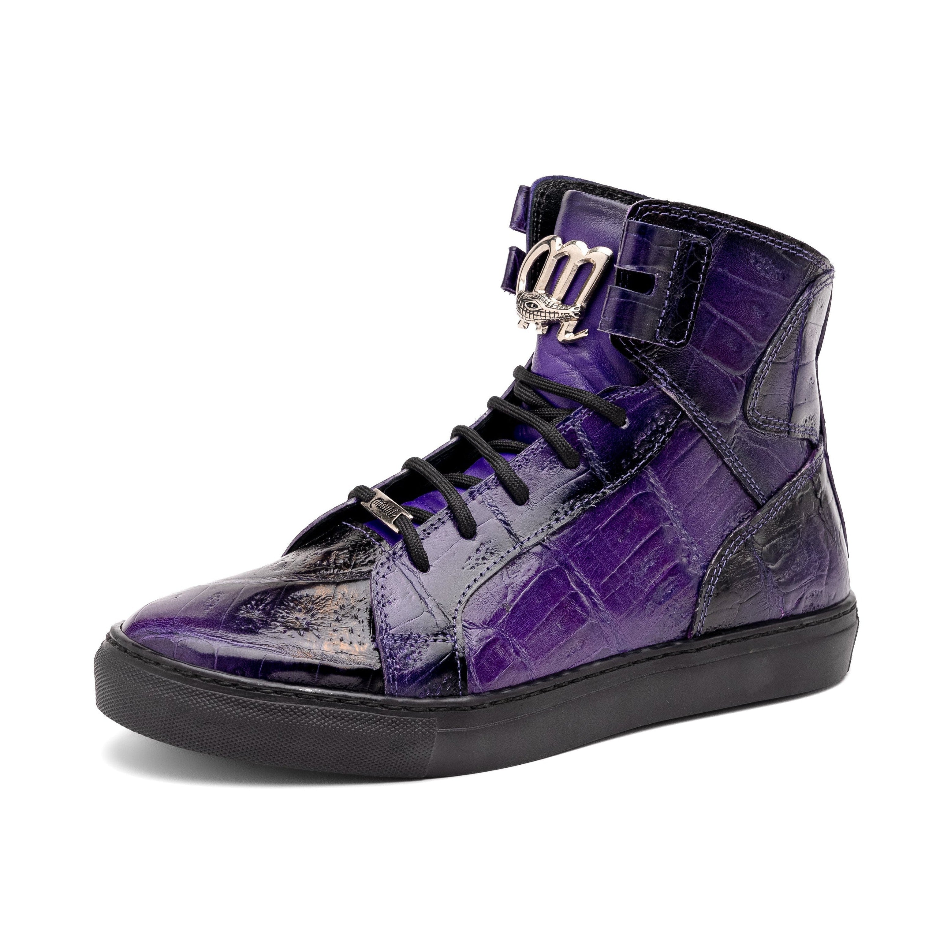 Mauri Golden Boy 6129-1 Men's Shoes New Grape with Black Finished Exotic Crocodile / Nappa Leather High-Top Sneakers (MA5574)