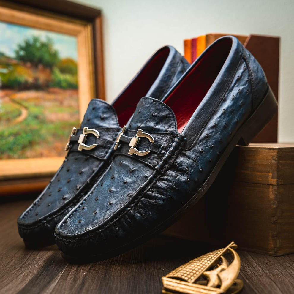 Marco Di Milano Ferrioni Men's Shoes Exotic Ostrich Horsebit Moccasin loafers (MDM1171)