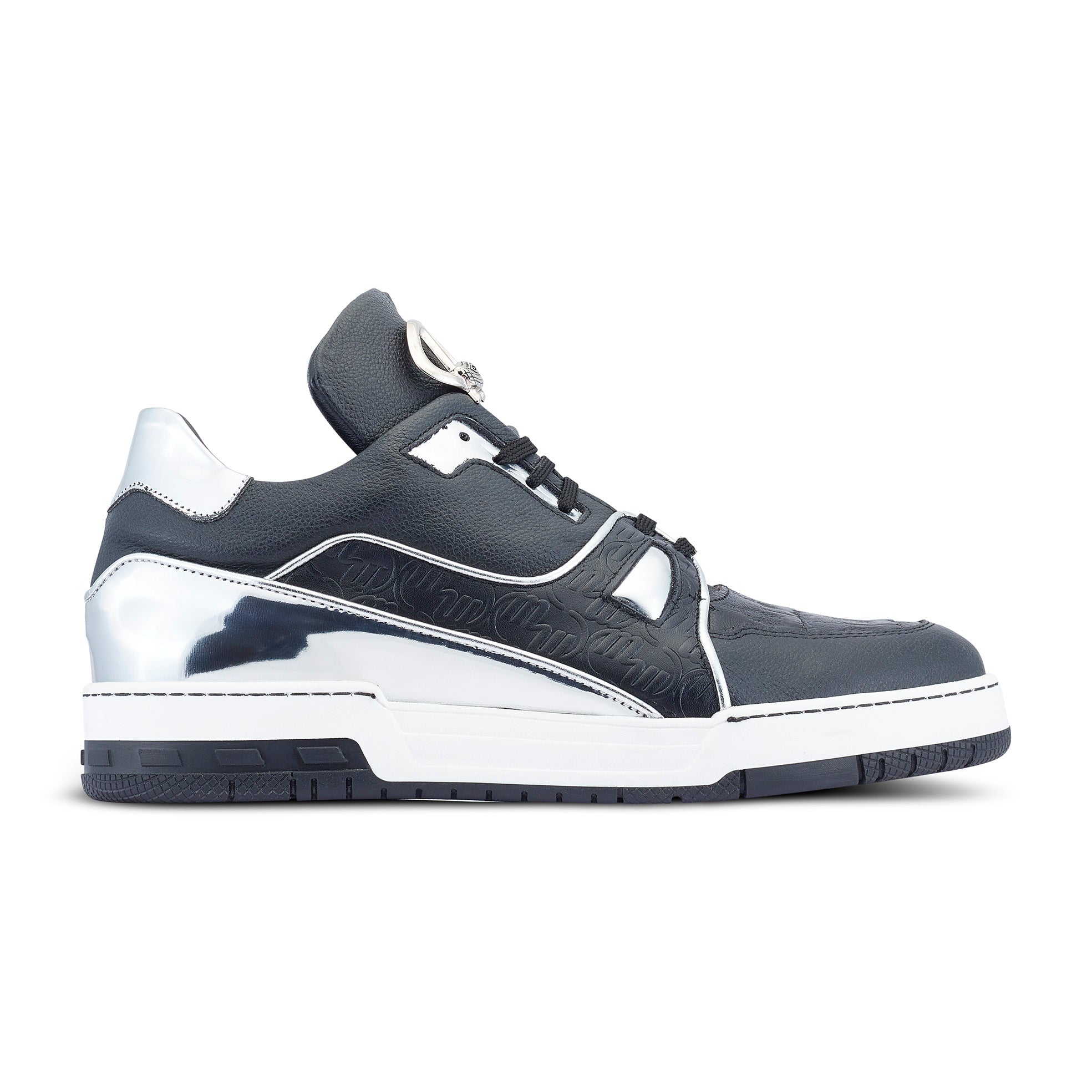 Mauri Hoodlum 8433 Men's Shoes Black & Silver Exotic Crocodile / Calf-Skin Leather Casual Sneakers (MA5492)