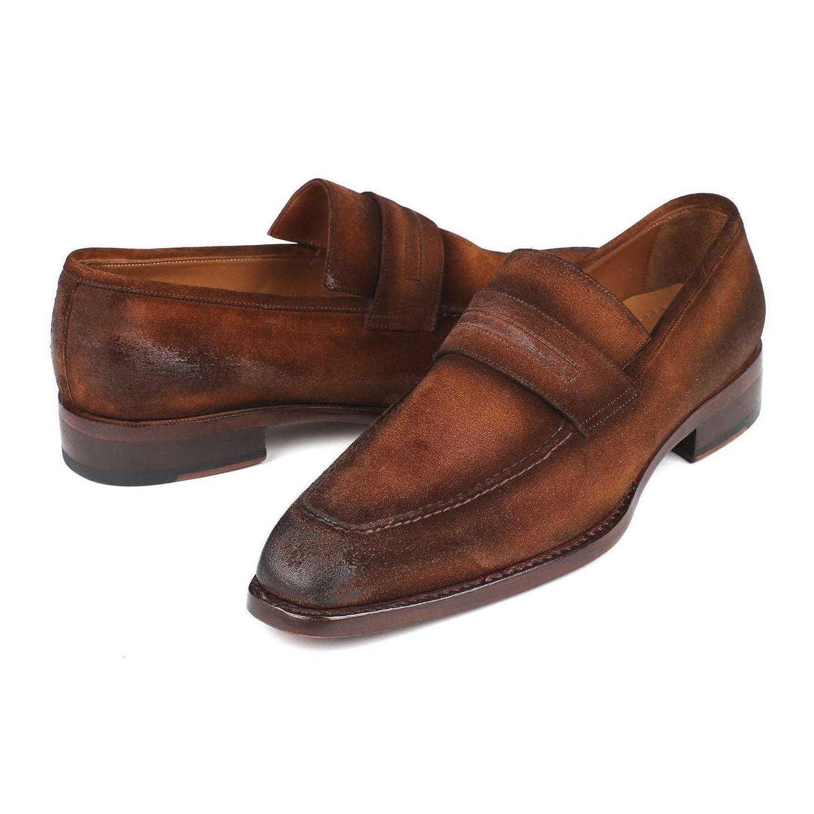 Paul Parkman Handmade Designer Shoes Men's Brown Antique Suede Goodyear Welted Loafers 36AQ17 (PM5907)