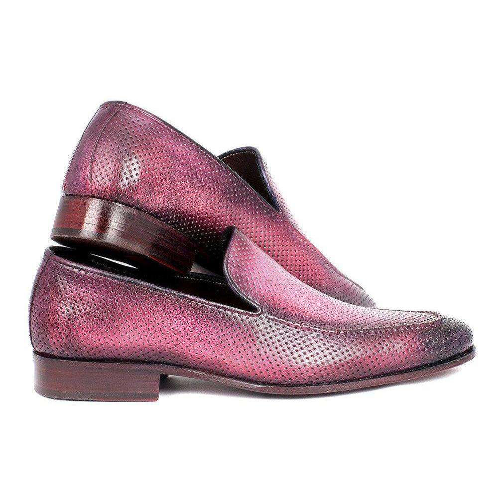 Paul Parkman Handmade Designer Shoes Perforated Leather Purple Loafers (PM5451)